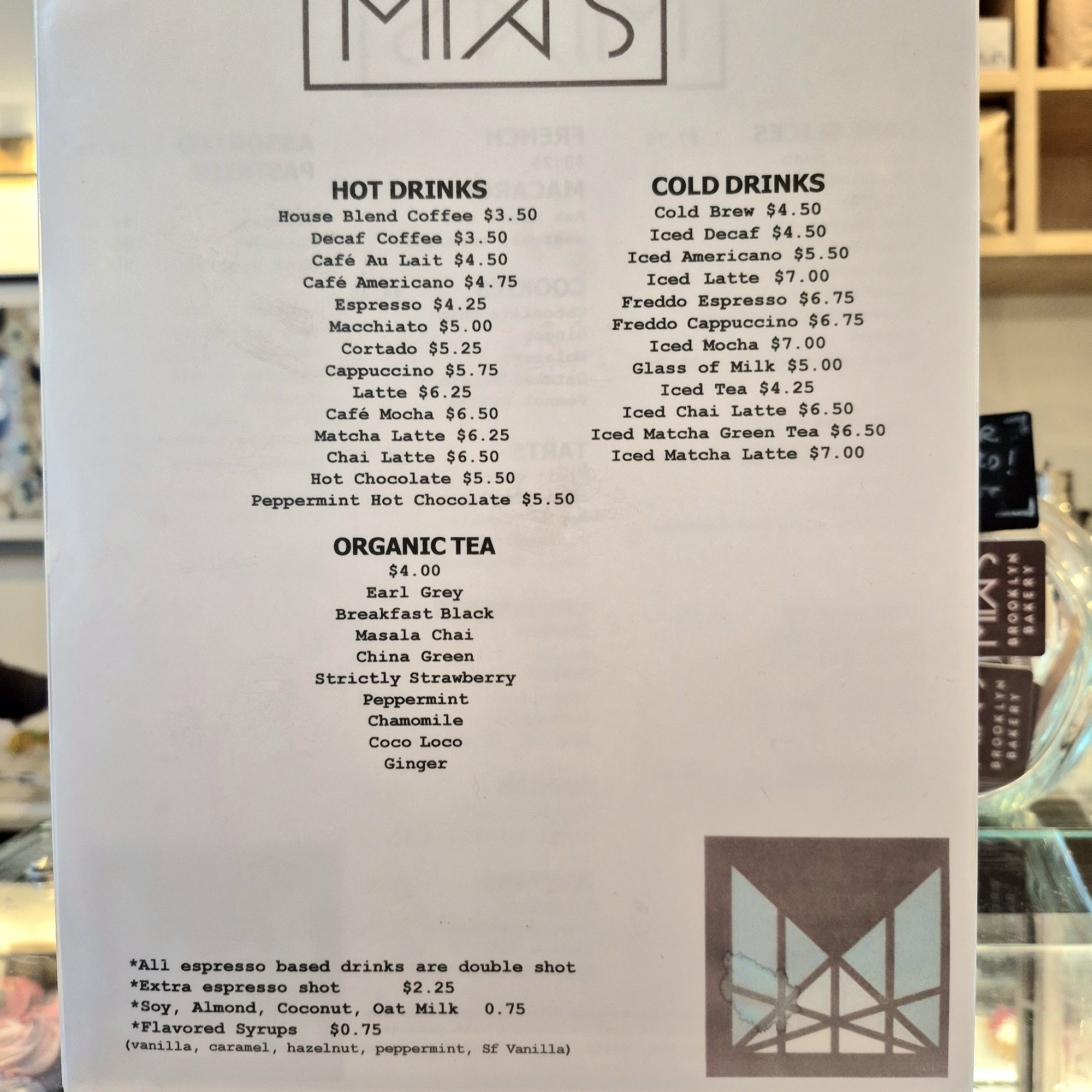 Mia's Brooklyn Bakery Menu