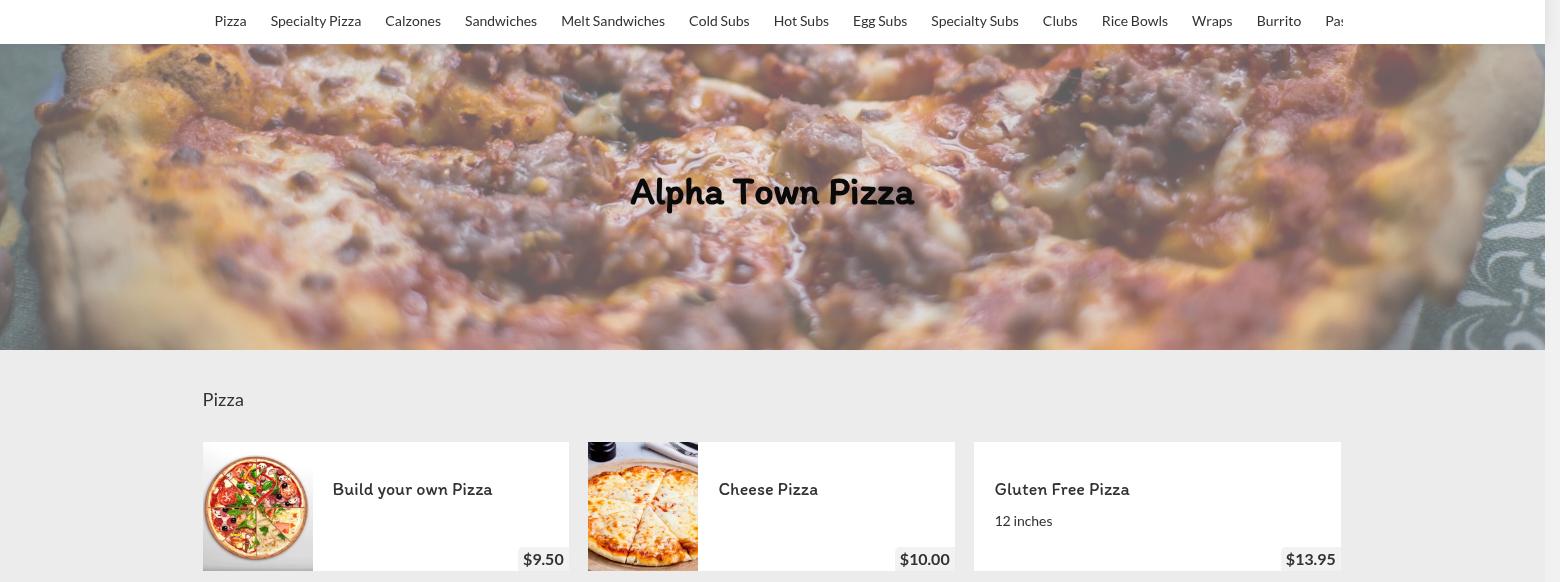 Alpha Town Pizza Menu