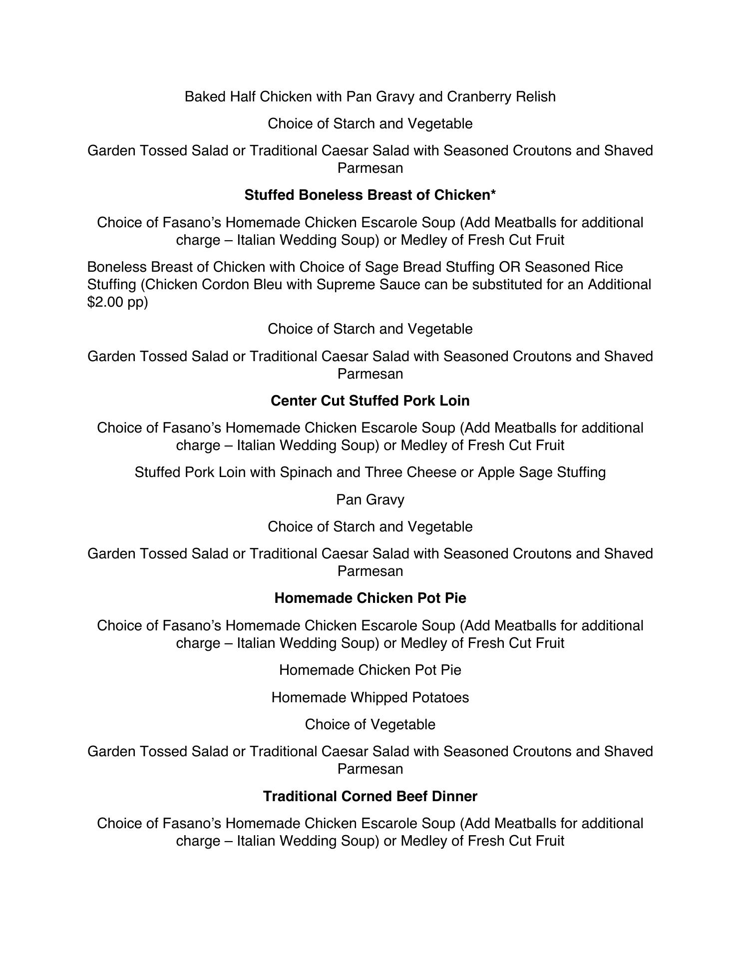 Fasano's Catering Menu