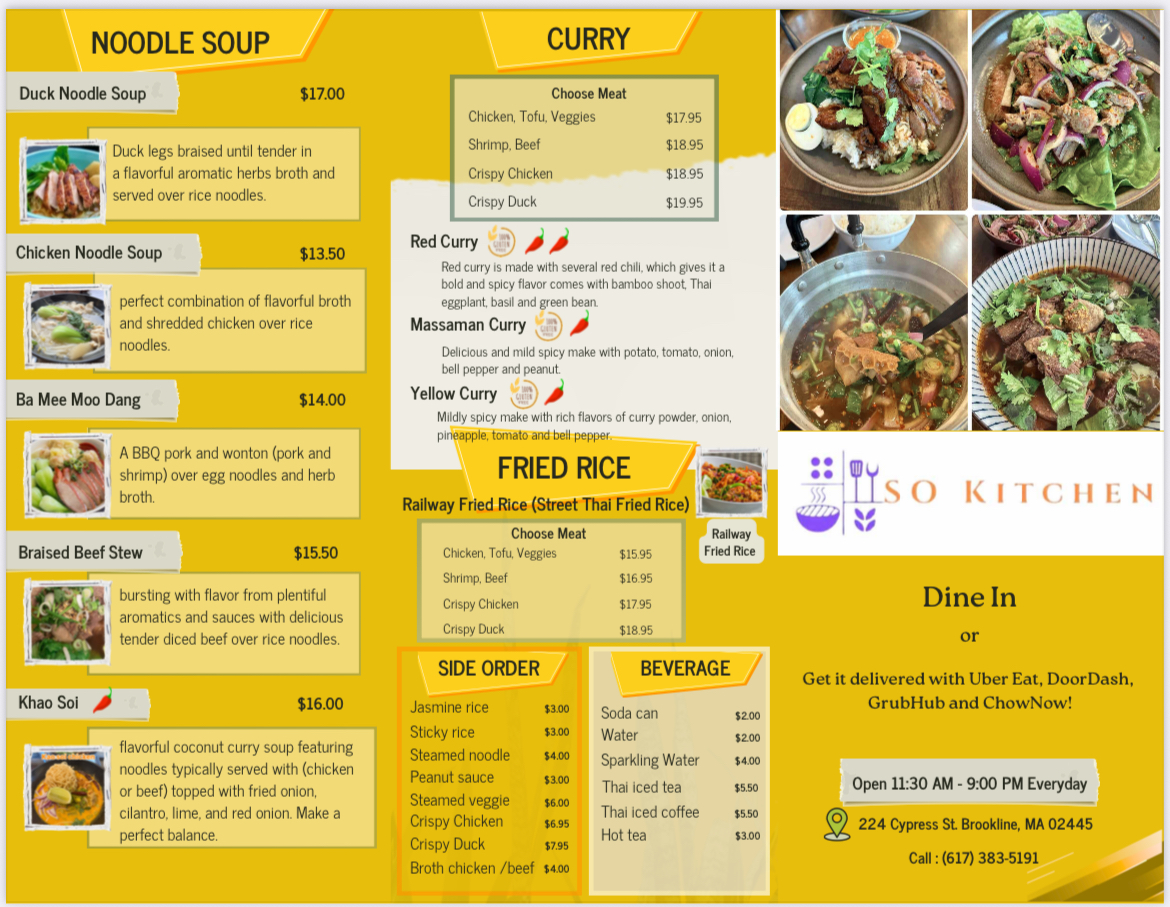So kitchen Menu