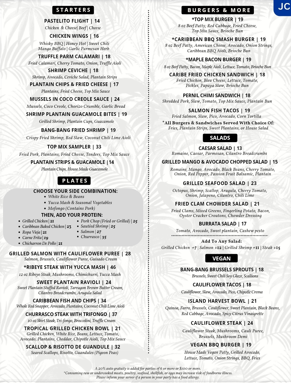 Top Mix Bar & Kitchen Cambridge Menu