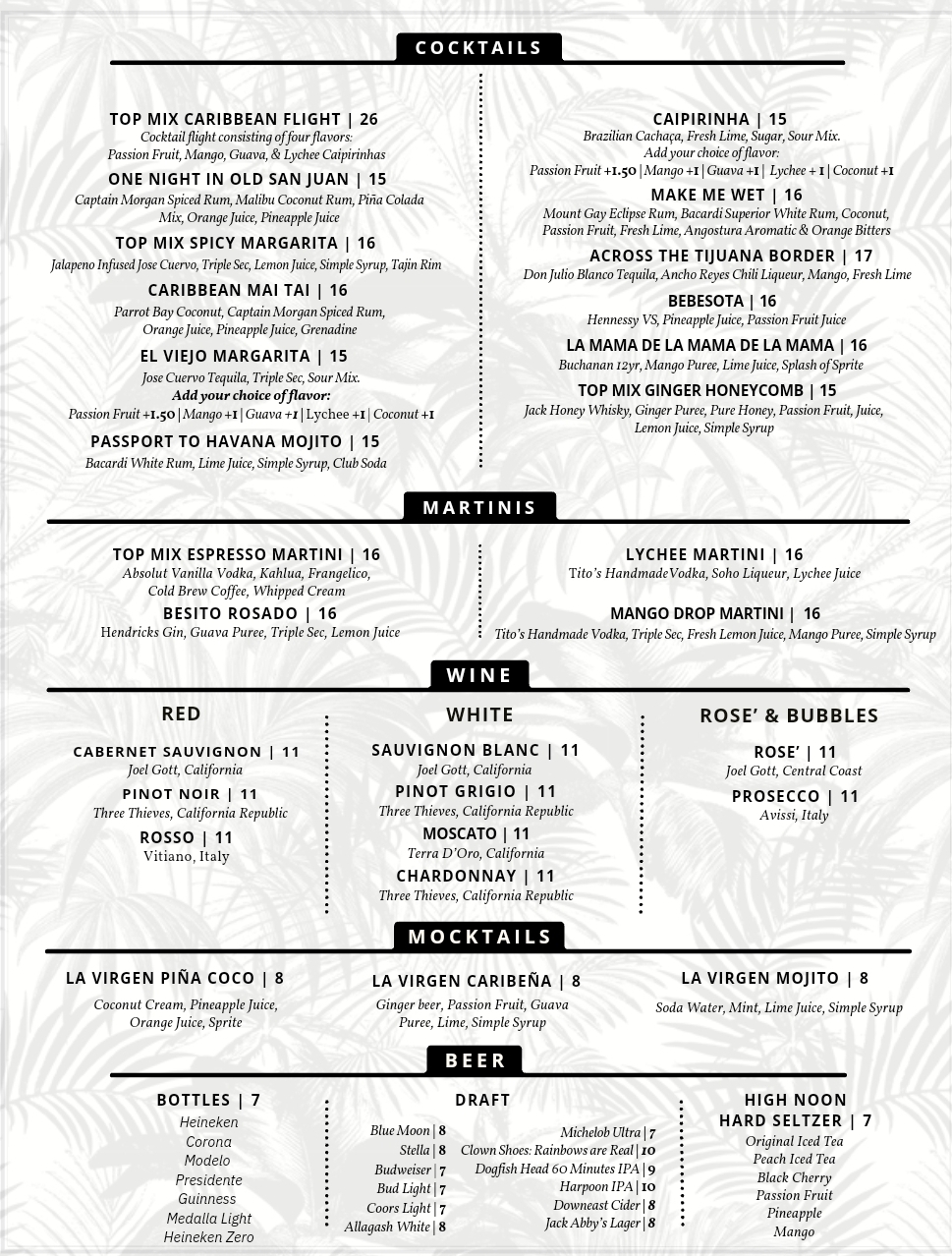 Top Mix Bar & Kitchen Cambridge Menu