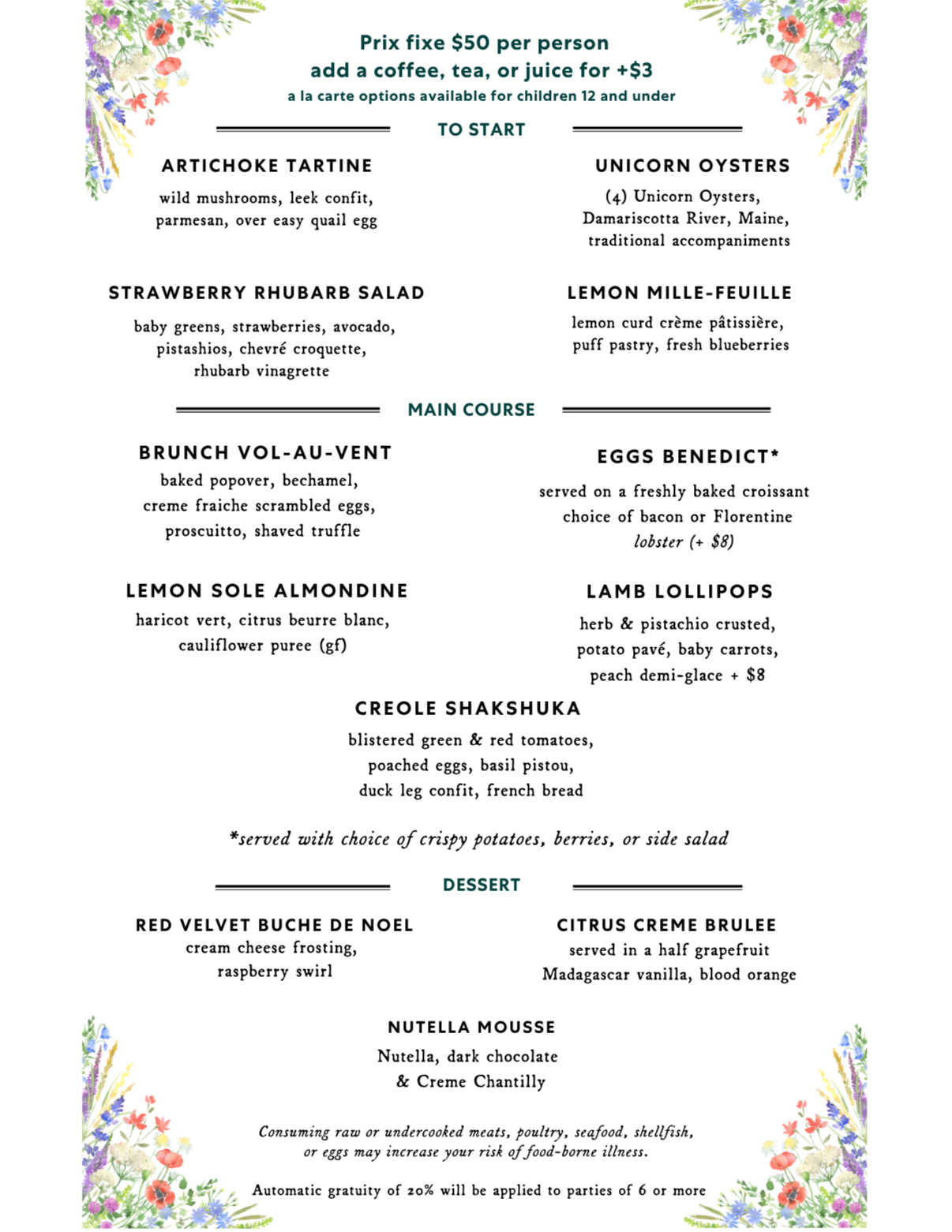 Margeaux Supper Parlor Menu