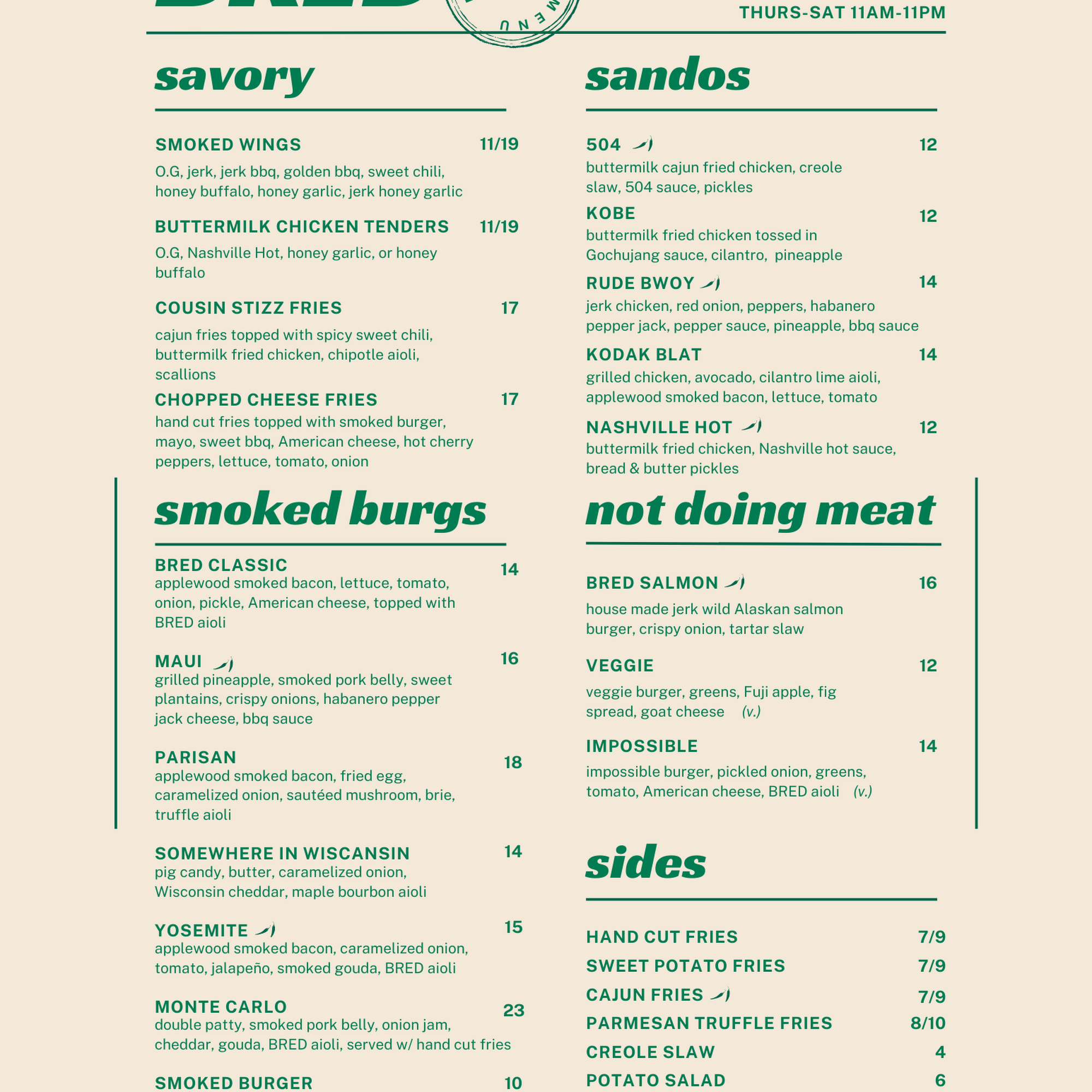 BRED - Kendall Square Menu