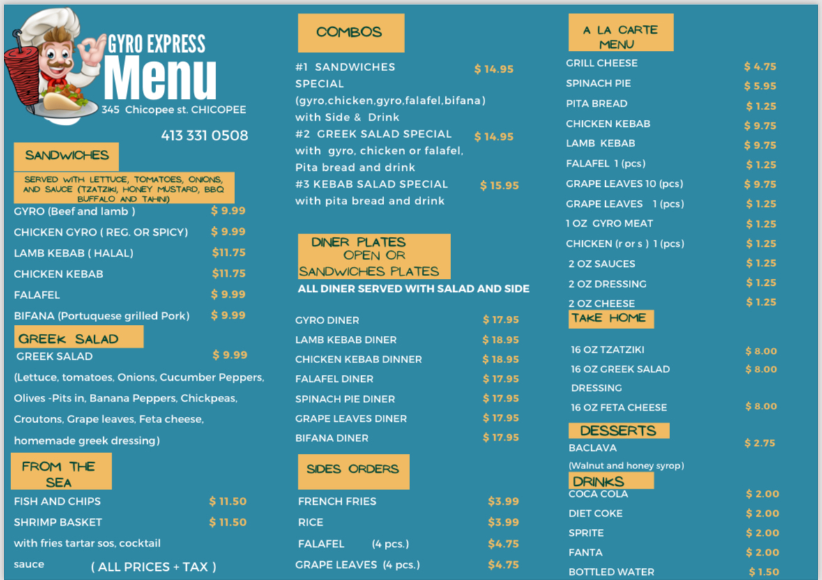 Gyro Express Menu