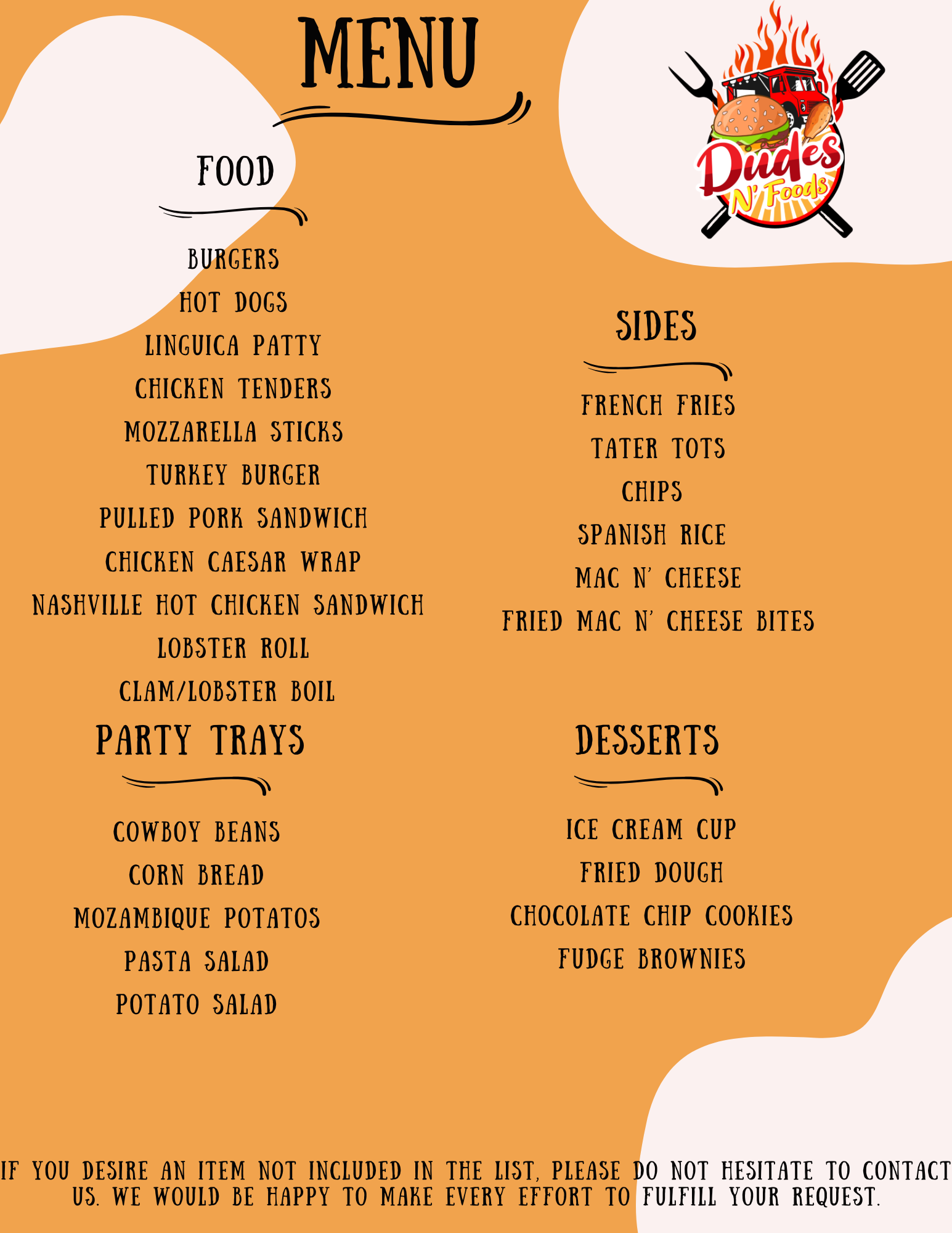 Dudes N' Foods Menu