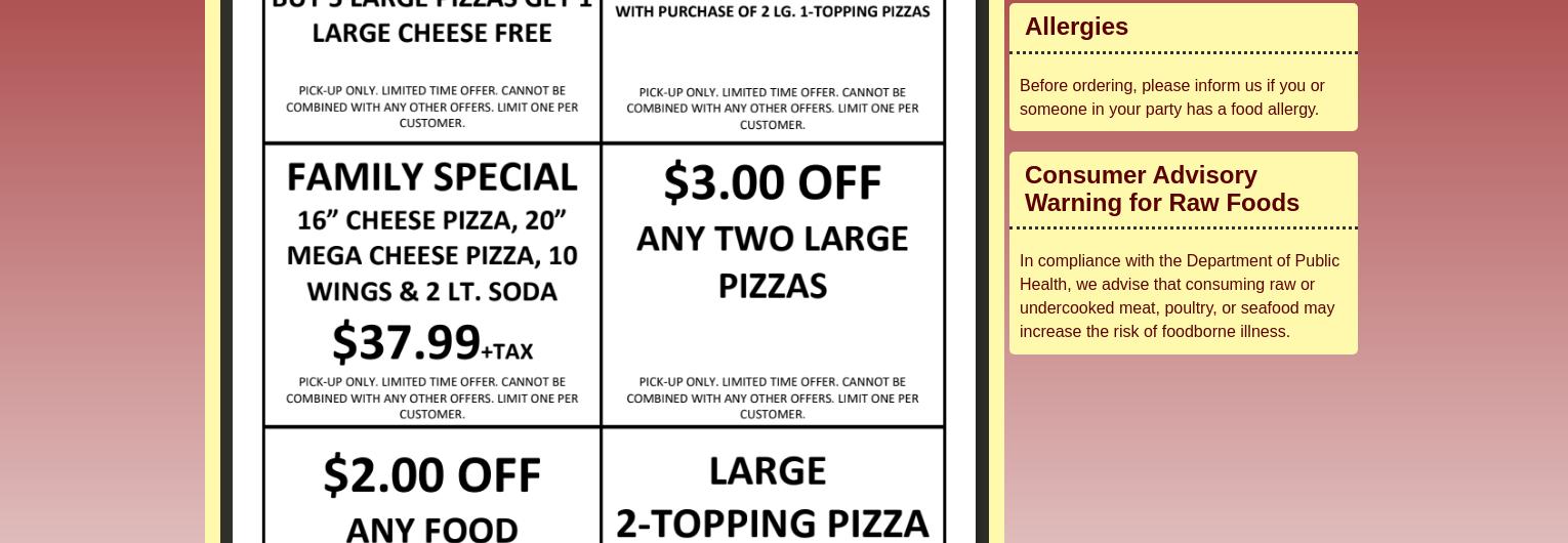 Leonis Brick Oven Pizzeria Menu