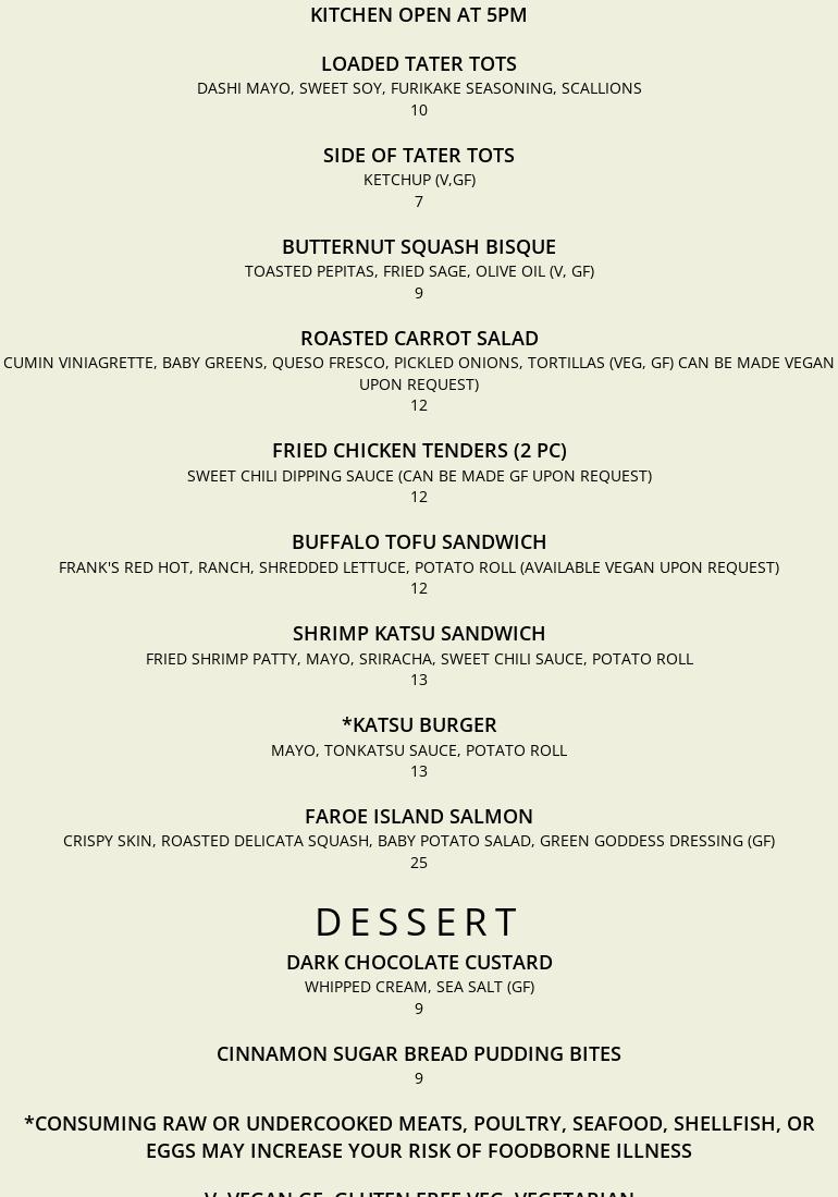 Lovebird Kitchen Menu