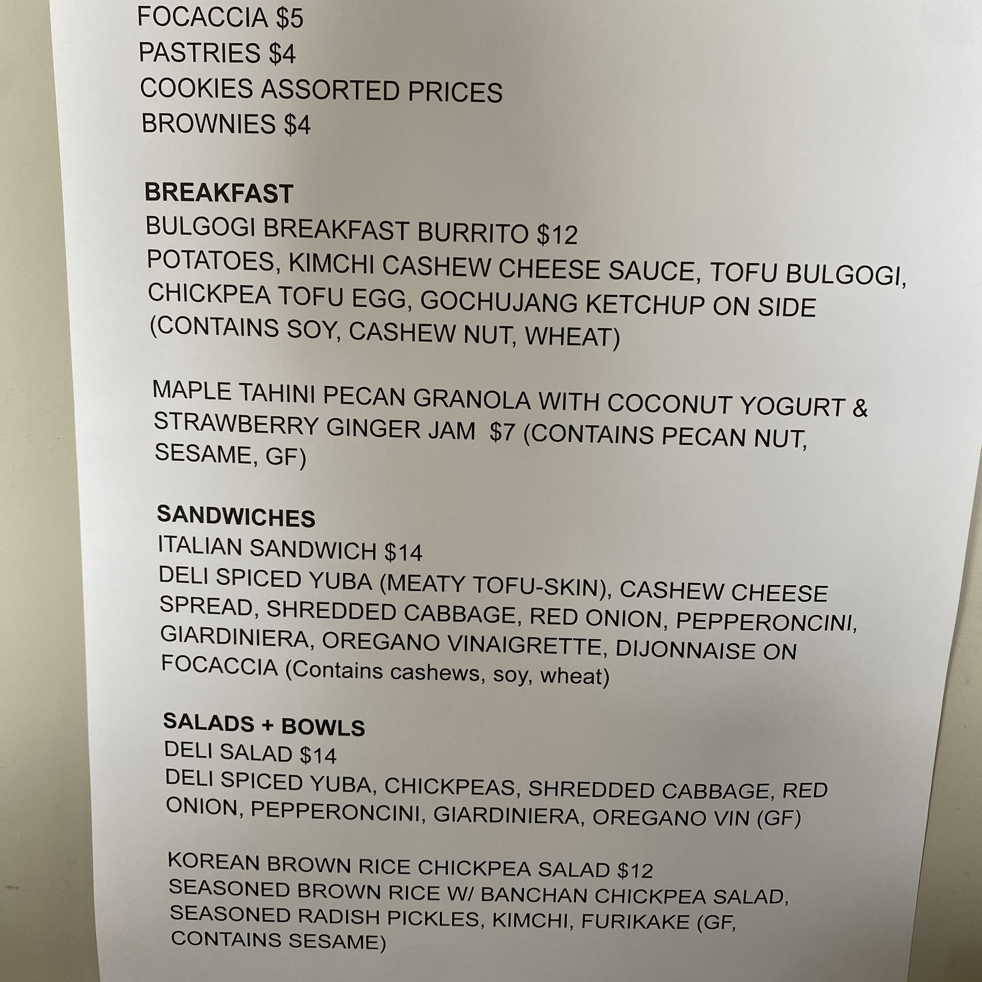 Coffee Counter by Vegan Pizza Land Menu