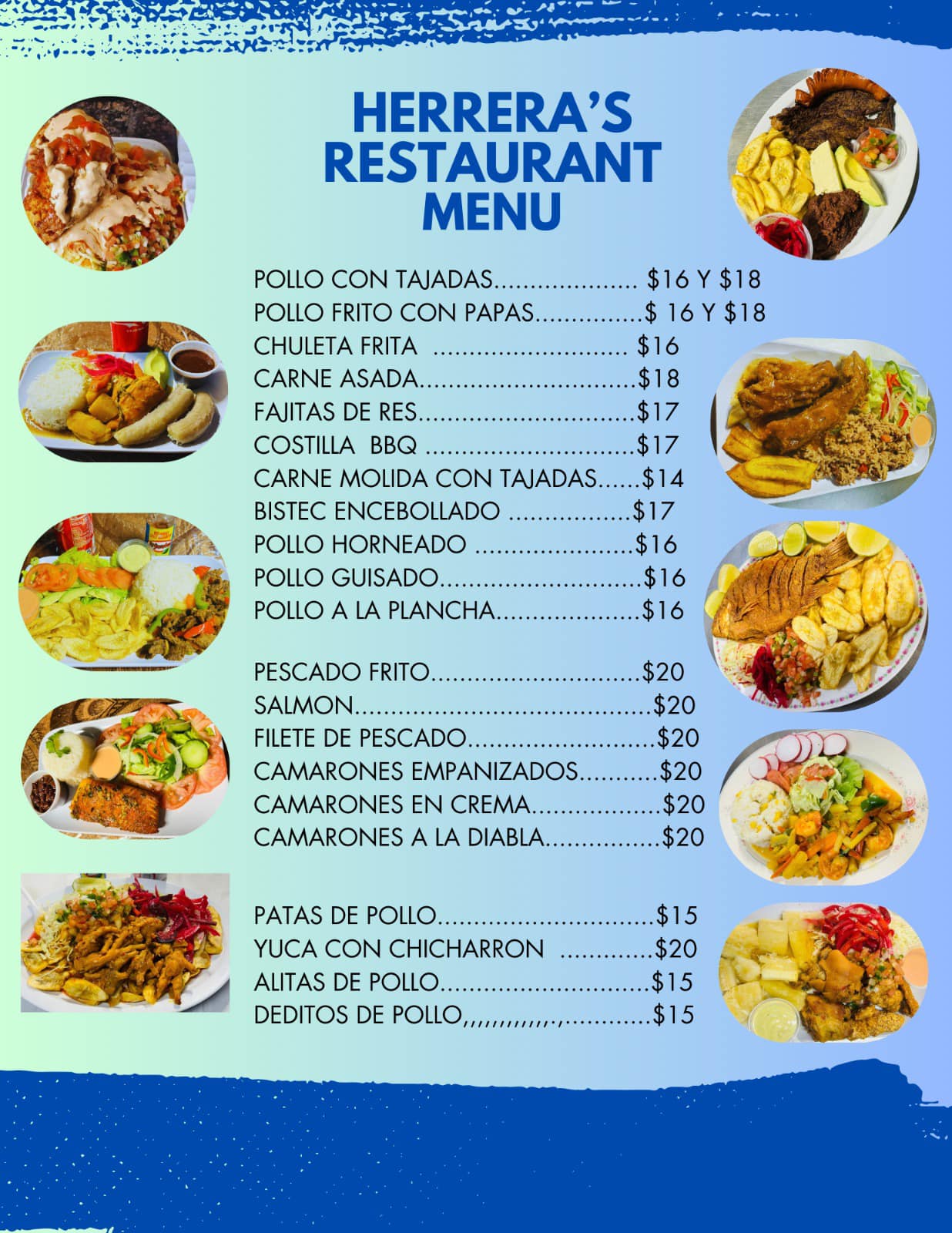 Herrera’s Restaurant Sabor Centroamericano Menu