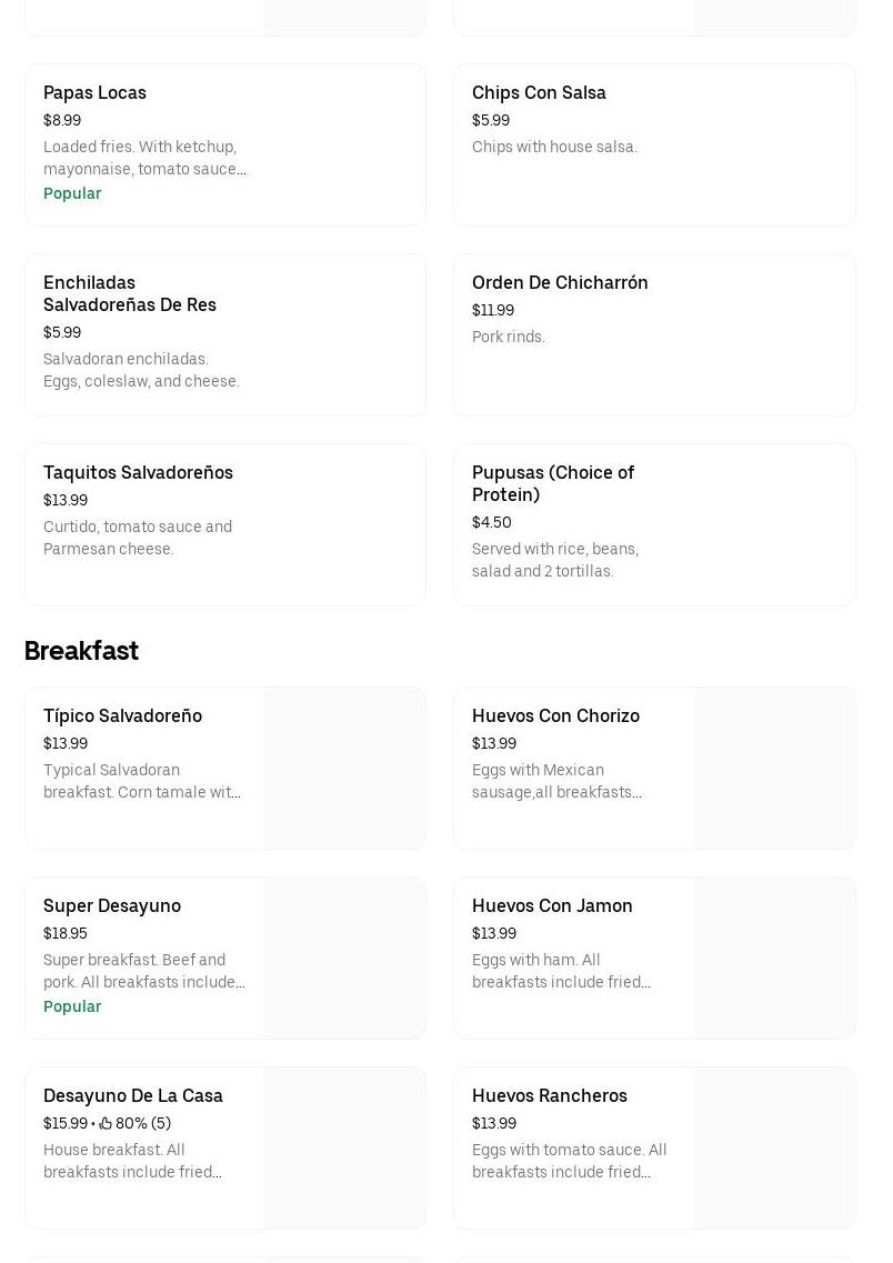 Chalatenango Restaurant Menu