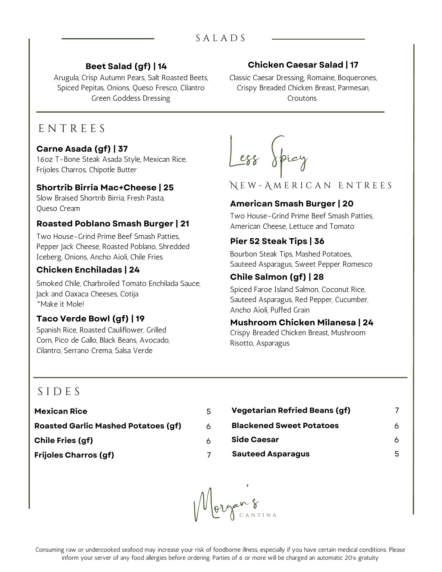 Morgan’s Cantina Menu