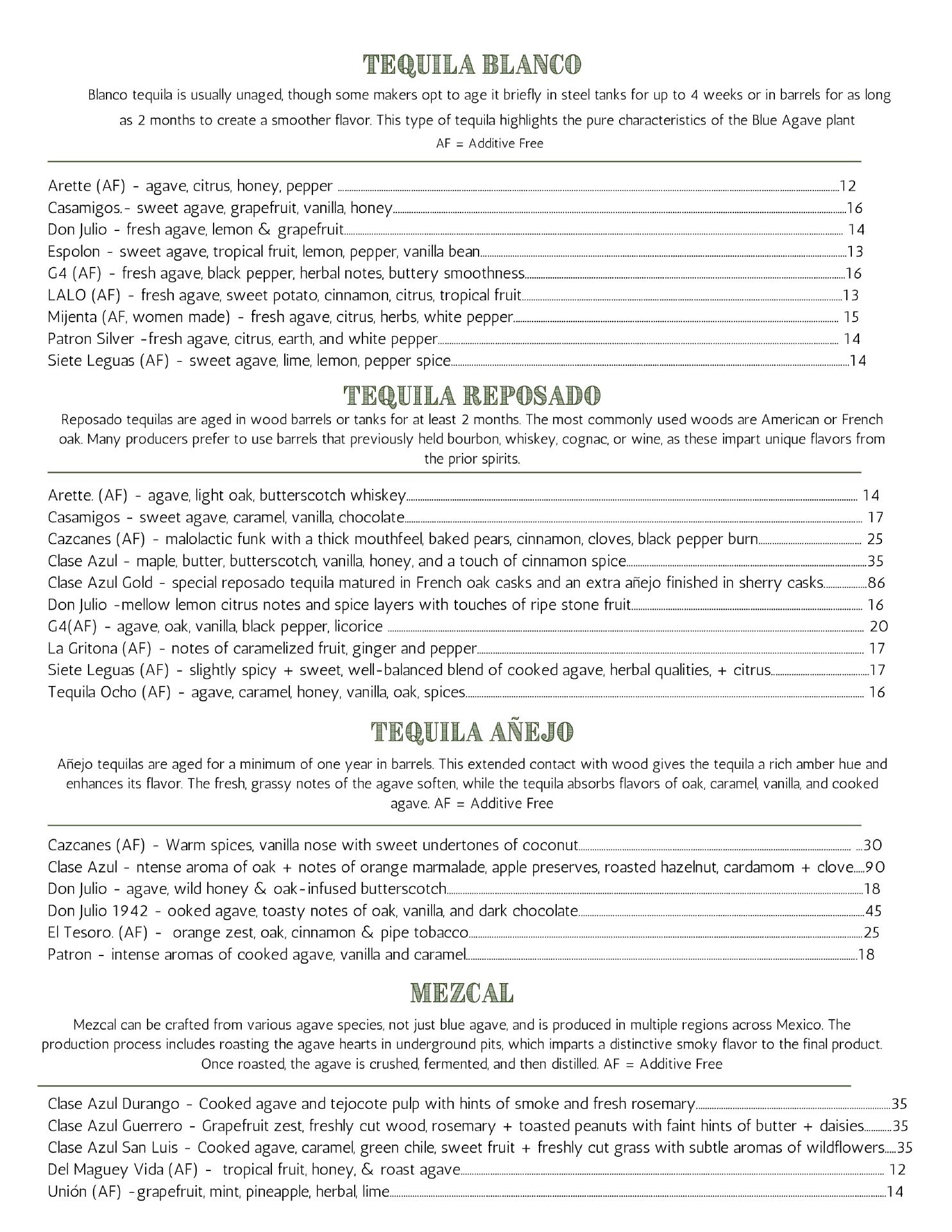 Morgan’s Cantina Menu