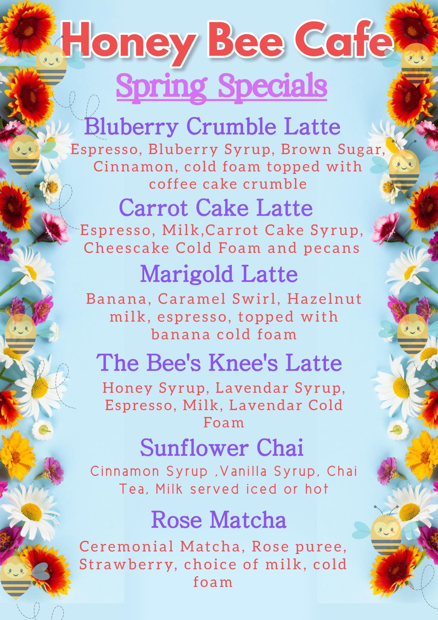 Honey Bee Cafe Menu