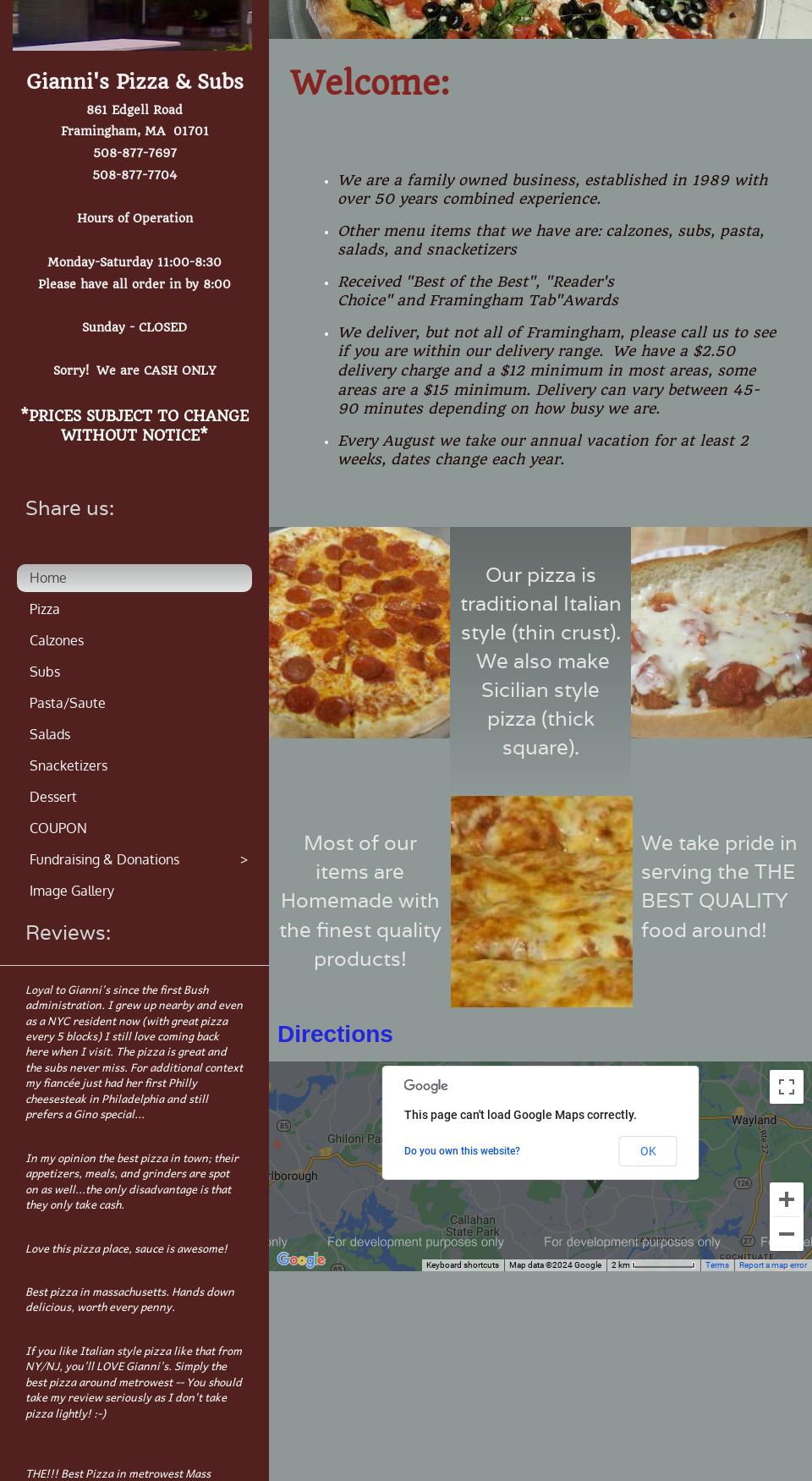 Gianni's Pizza & Sub's Inc Menu