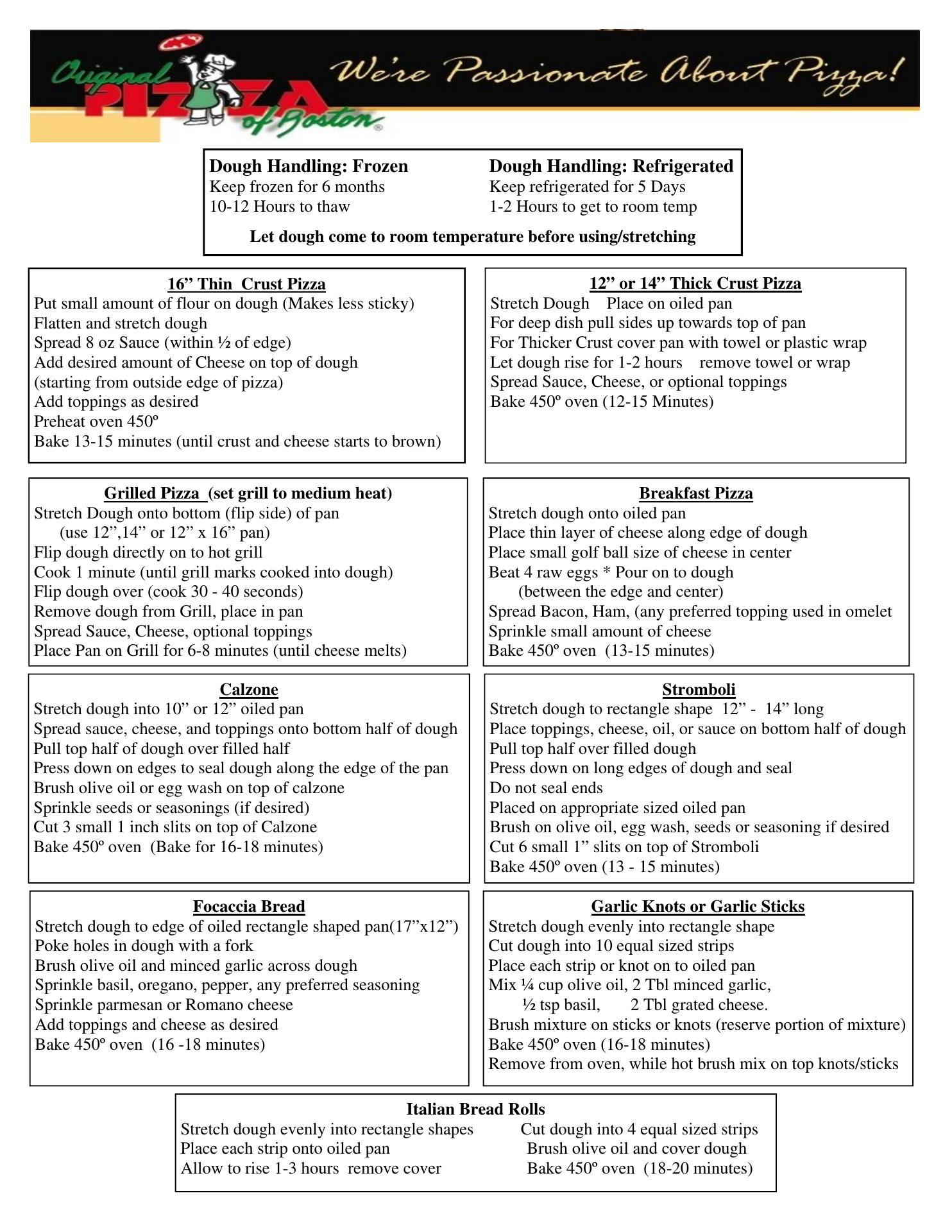 Original Pizza of Boston Menu