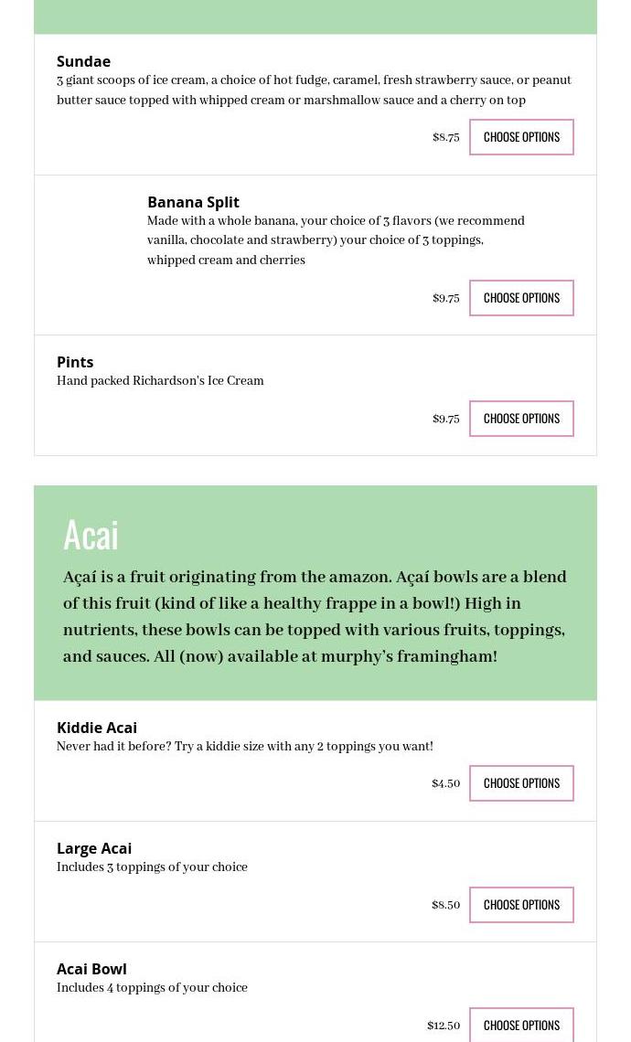 Murphy’s Eats & Treats Menu