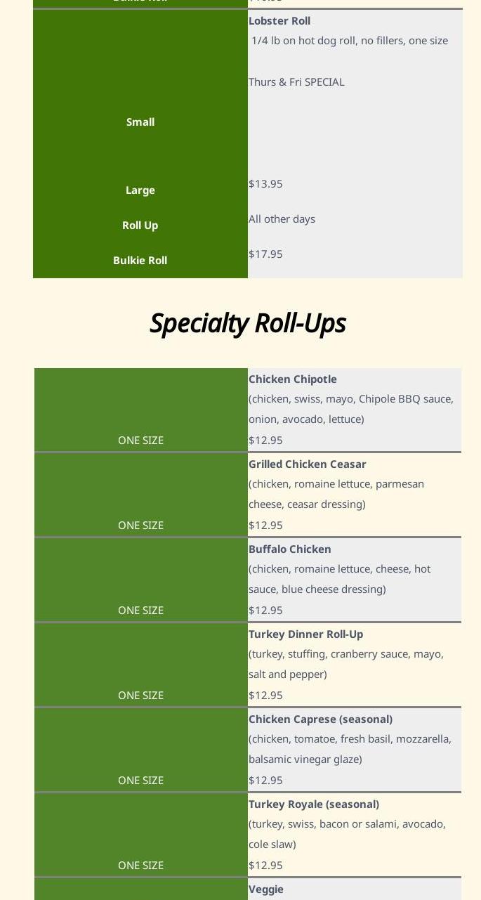 Jeff's Variety Menu