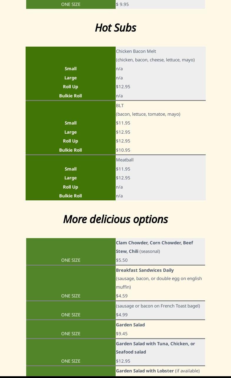 Jeff's Variety Menu