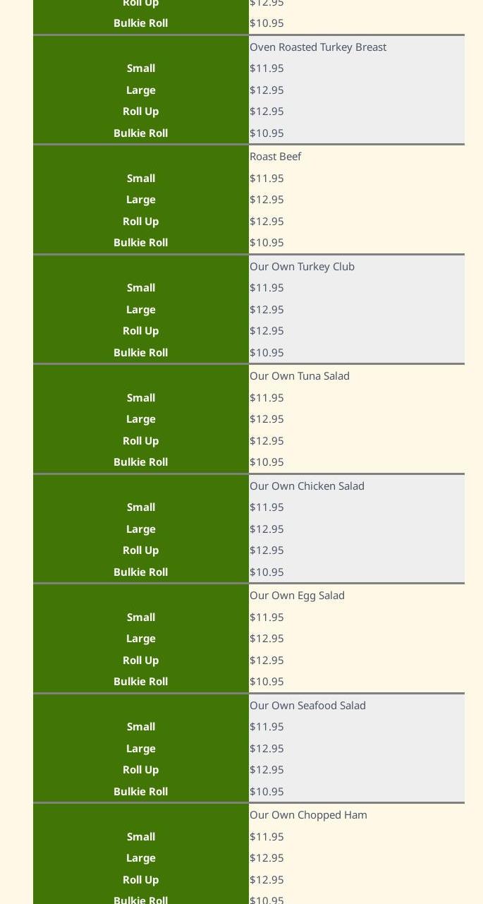 Jeff's Variety Menu
