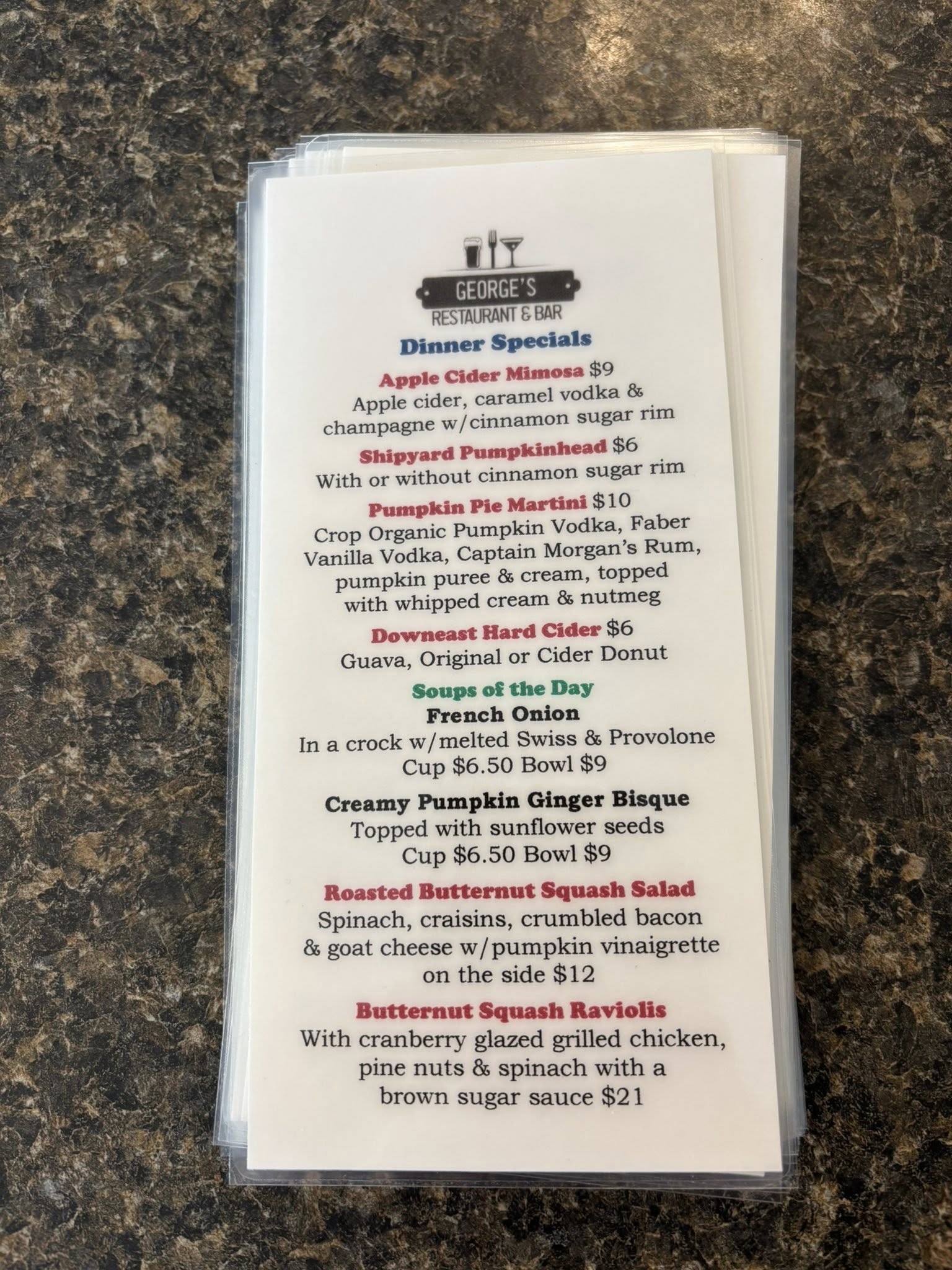 The Office at George’s Menu