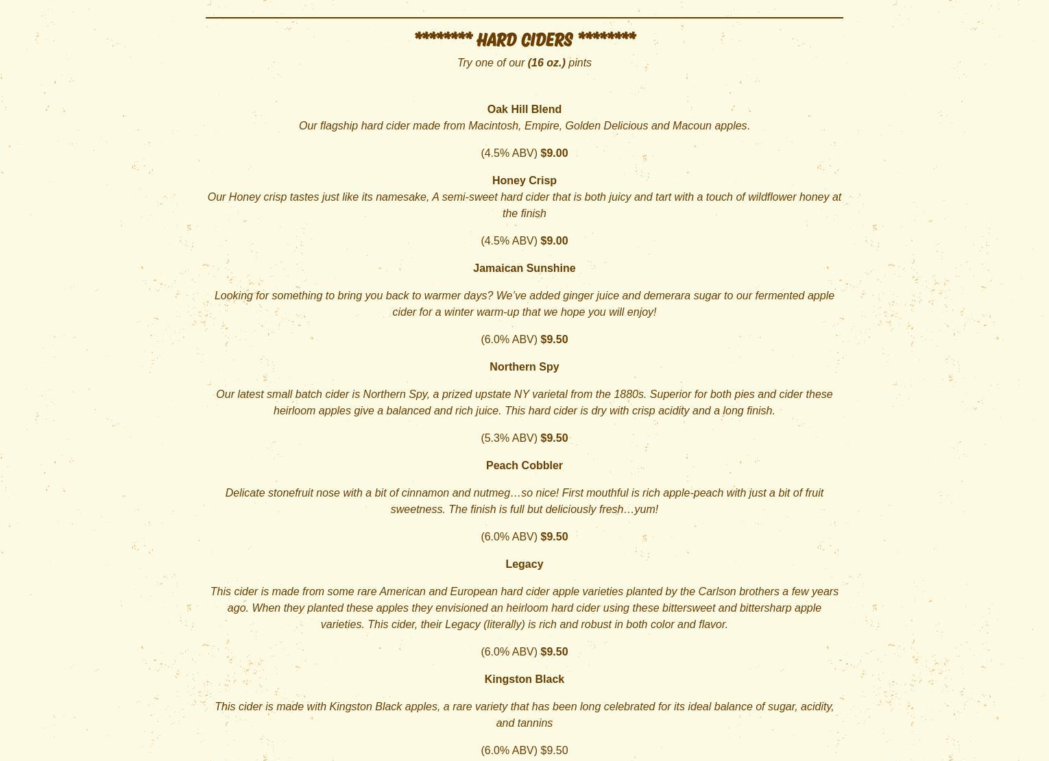 Carlson Orchards, Inc Menu