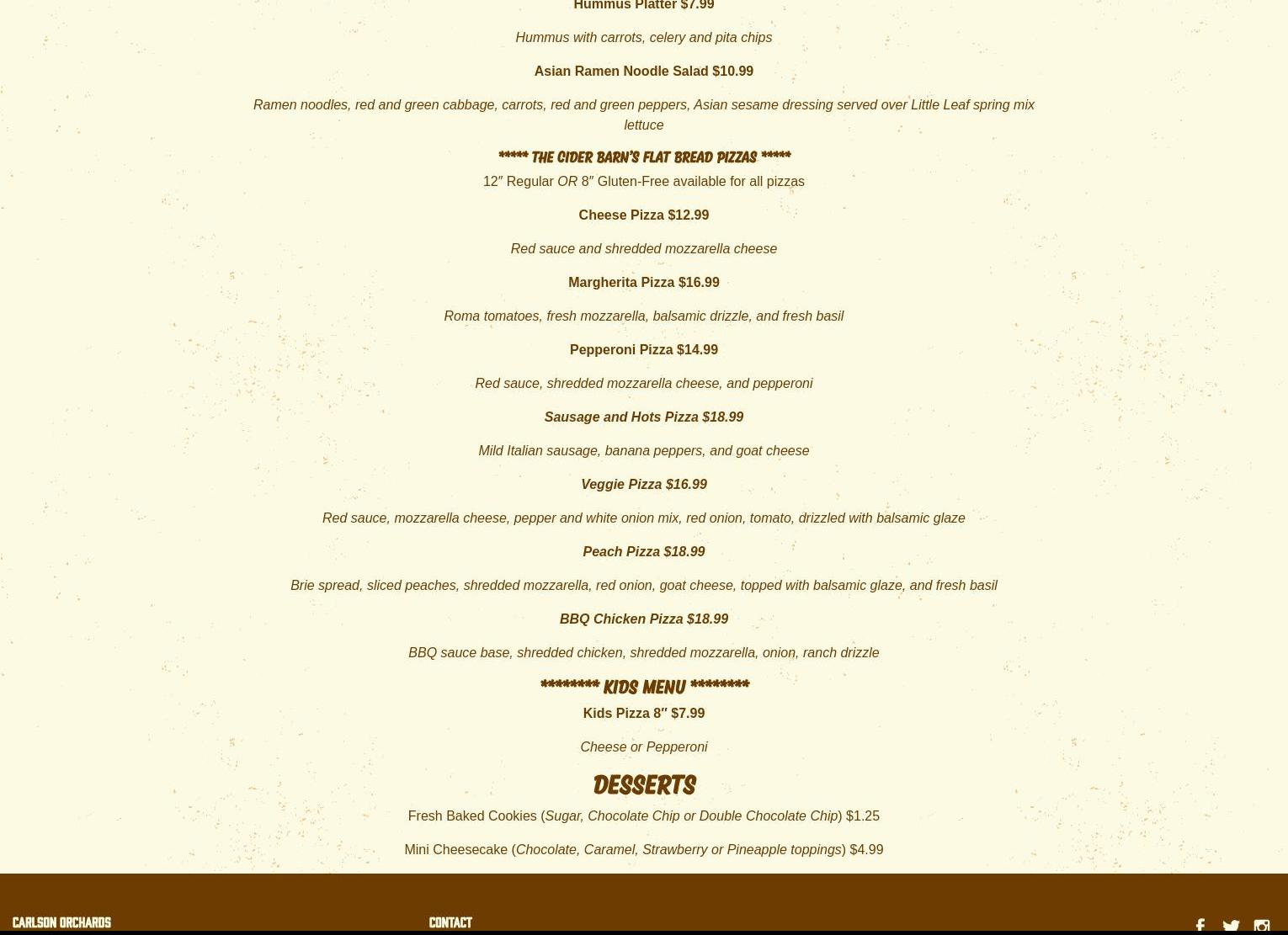 Carlson Orchards, Inc Menu