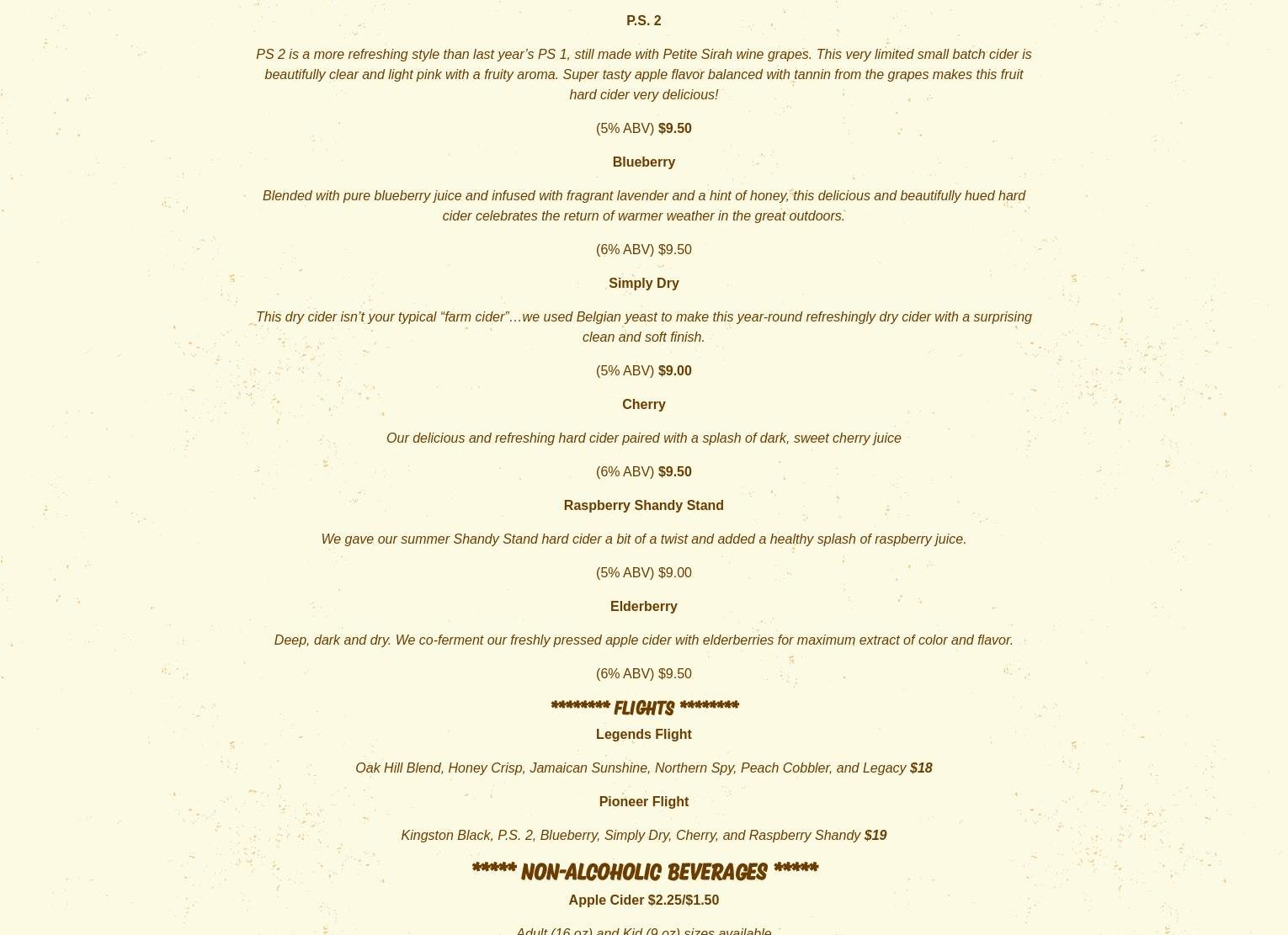 Carlson Orchards, Inc Menu