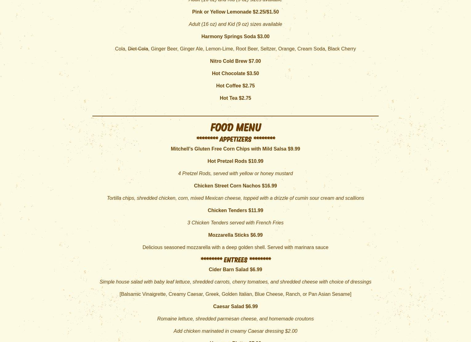 Carlson Orchards, Inc Menu