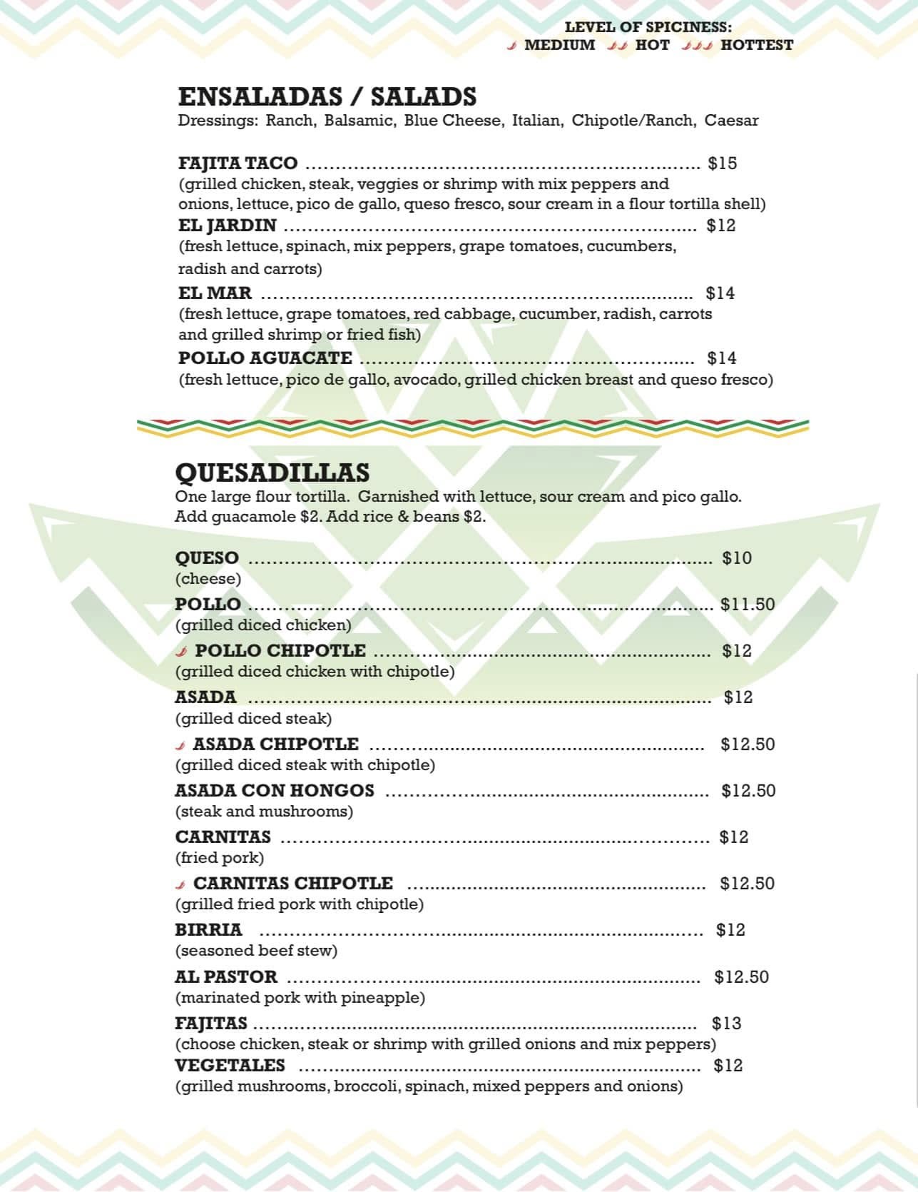 Cantina Menu