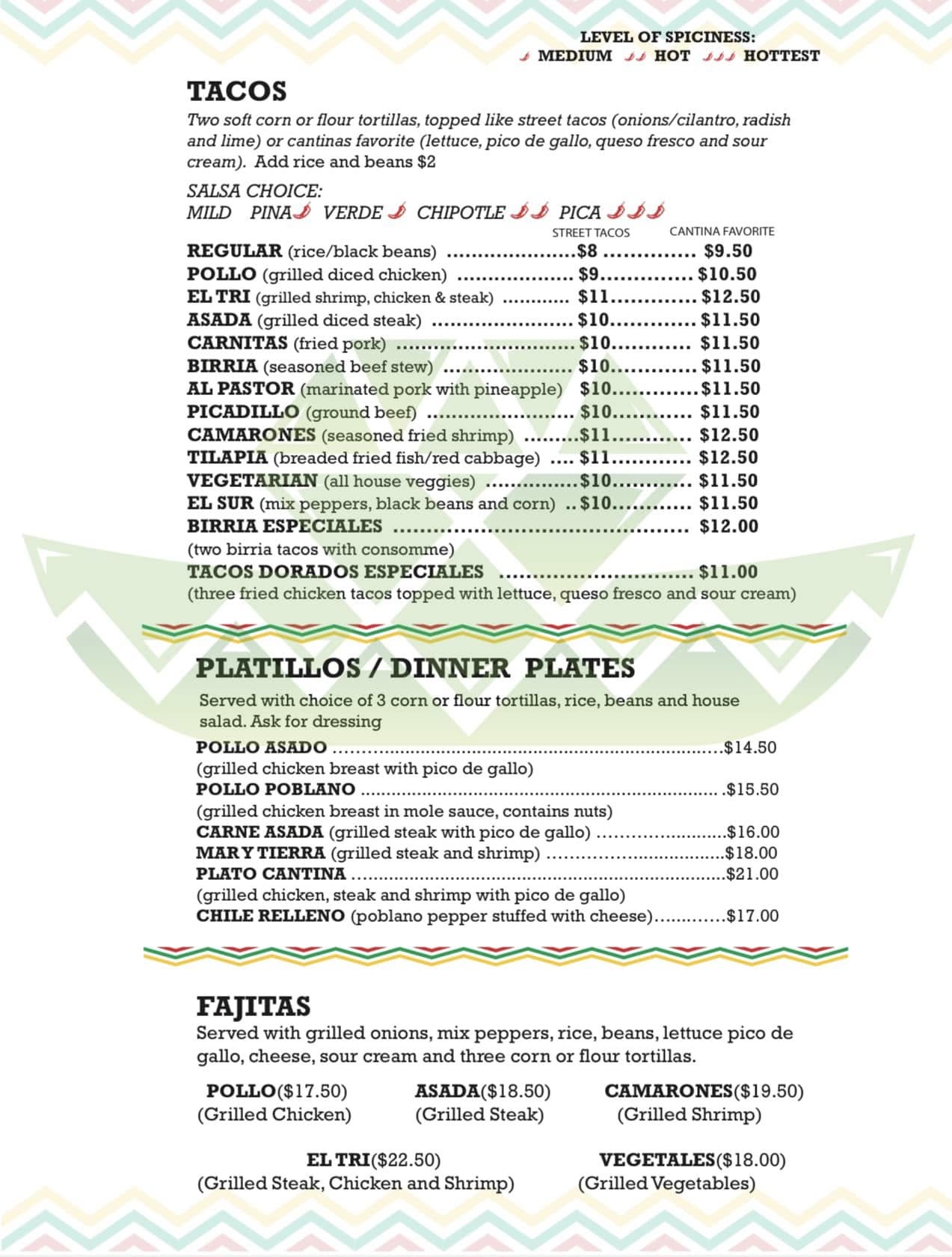 Cantina Menu