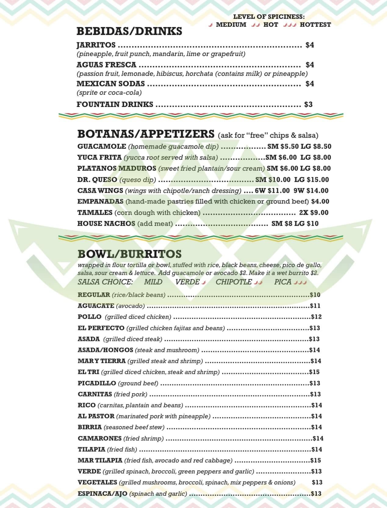 Cantina Menu
