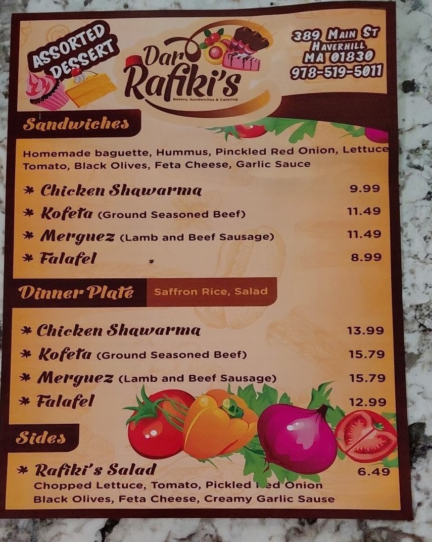 Dar Rafiki’s Menu