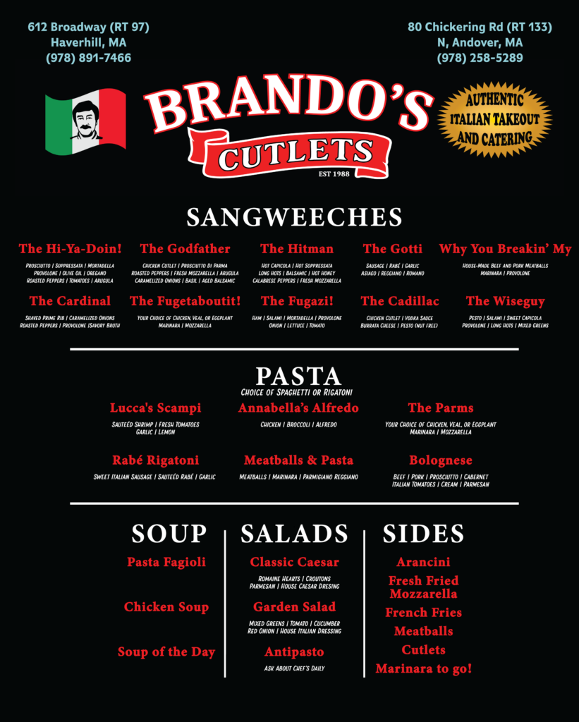 Brando's Cutlets Menu