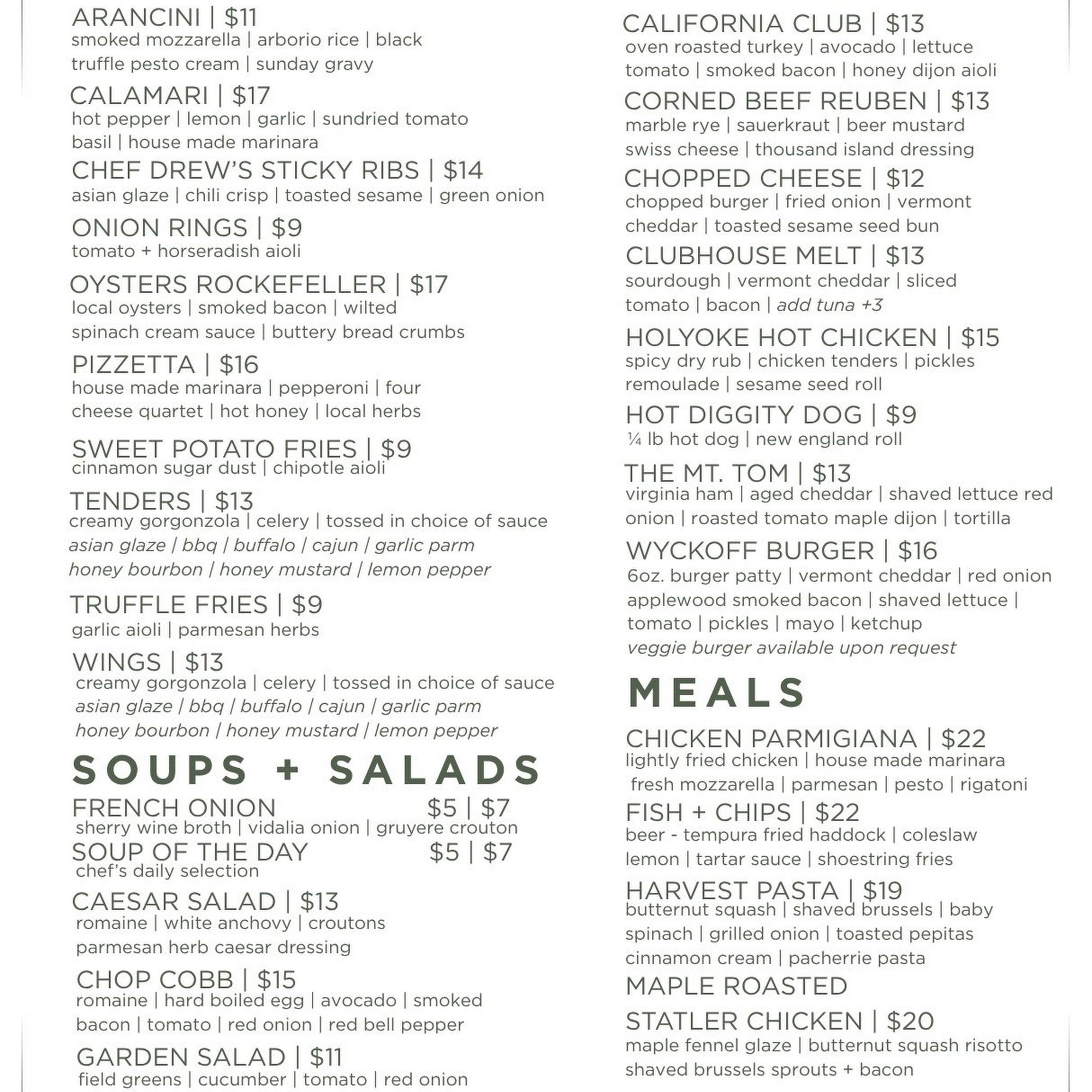 Heritage Greens Kitchen & Bar Menu