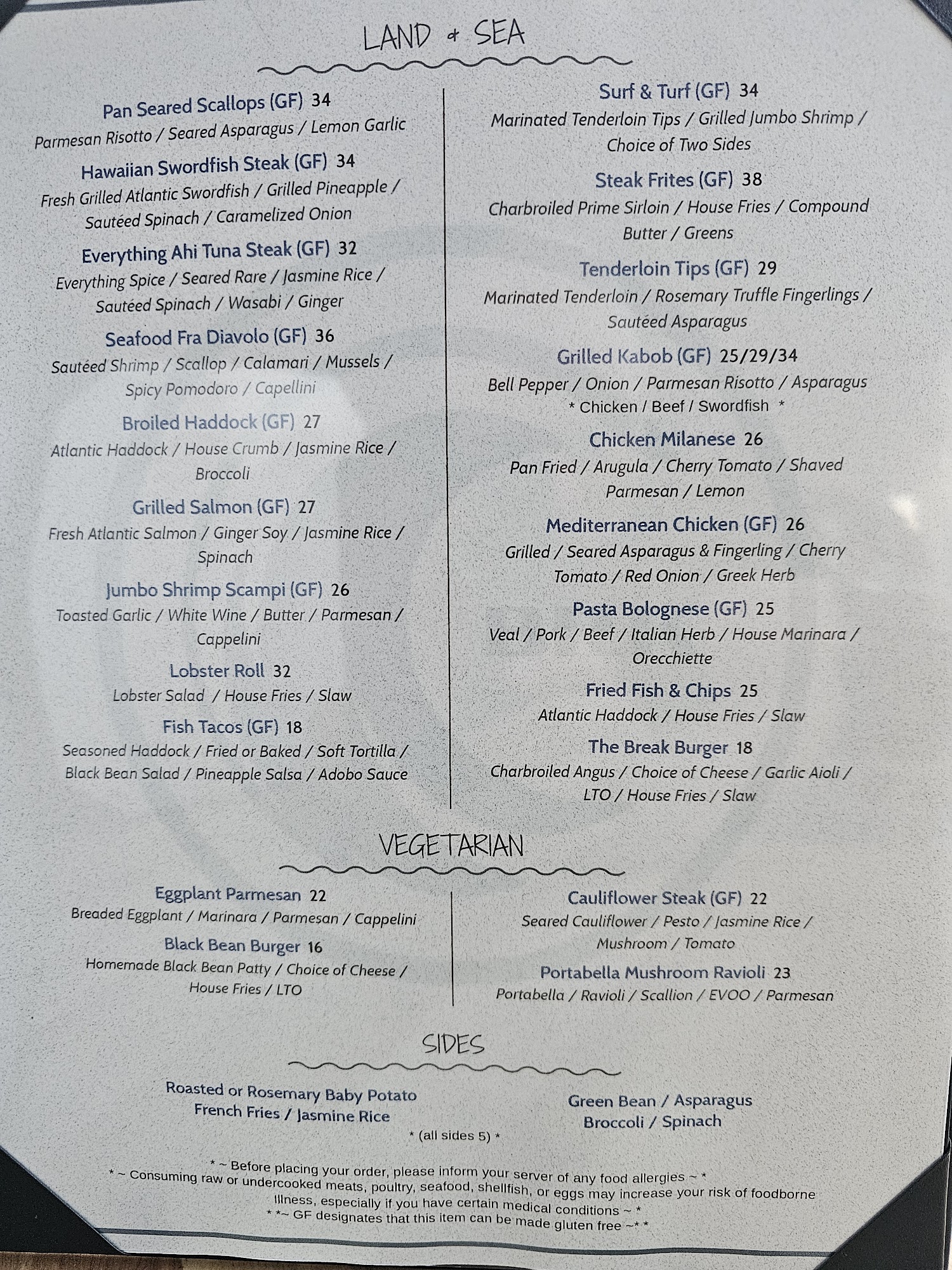 The Break Restaurant & Bar Menu