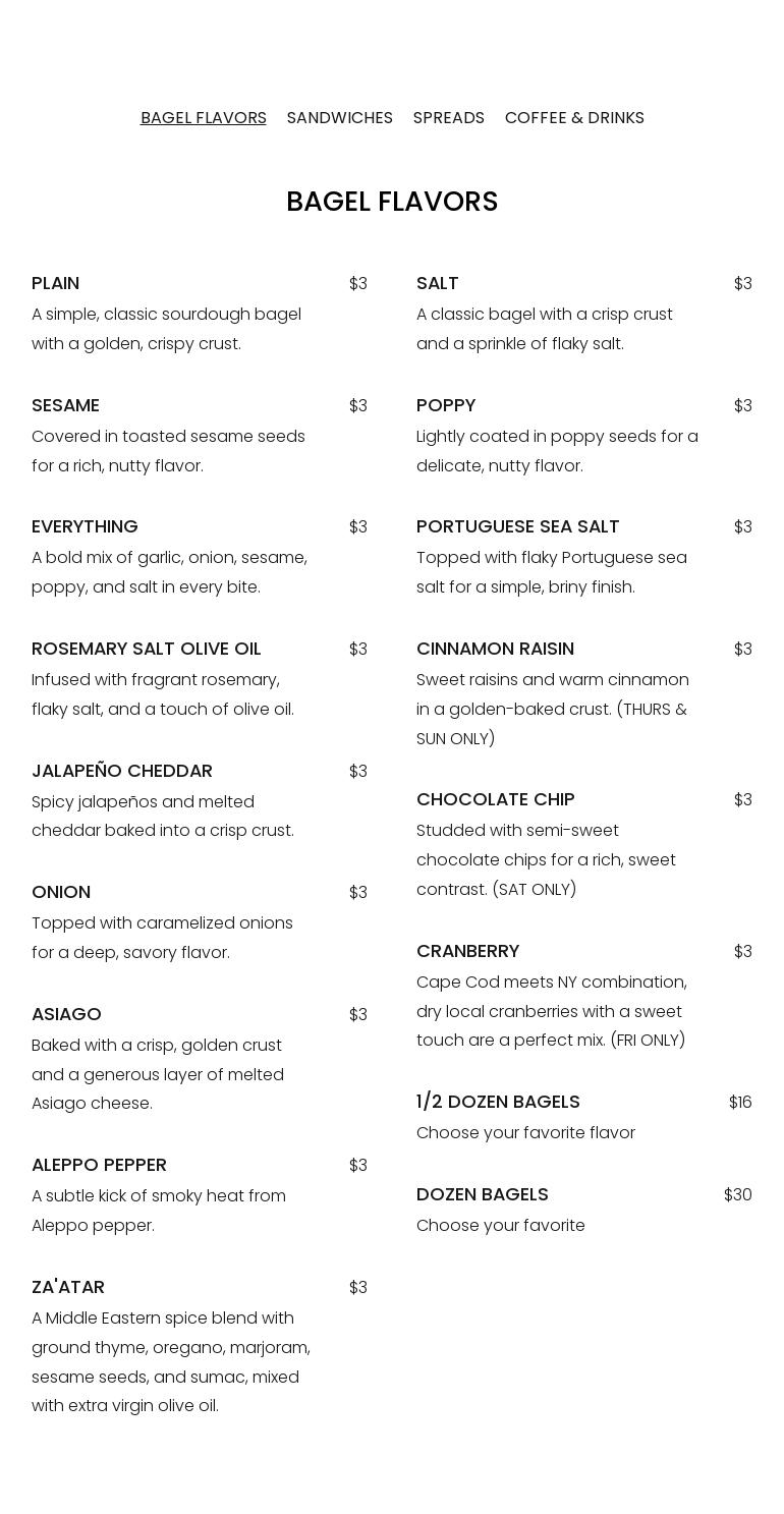SIDE DOOR BAGELS Menu