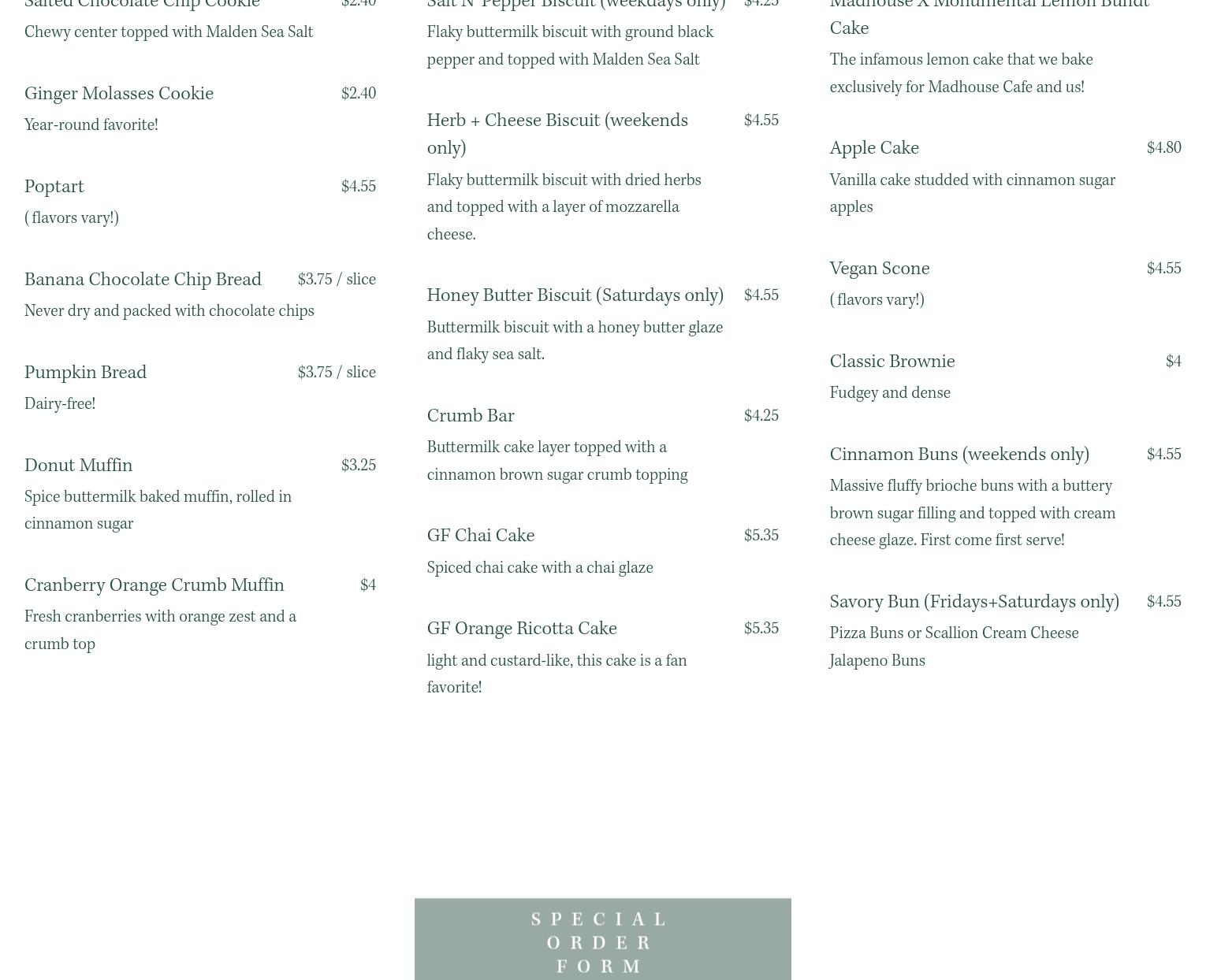 Monumental Market Menu