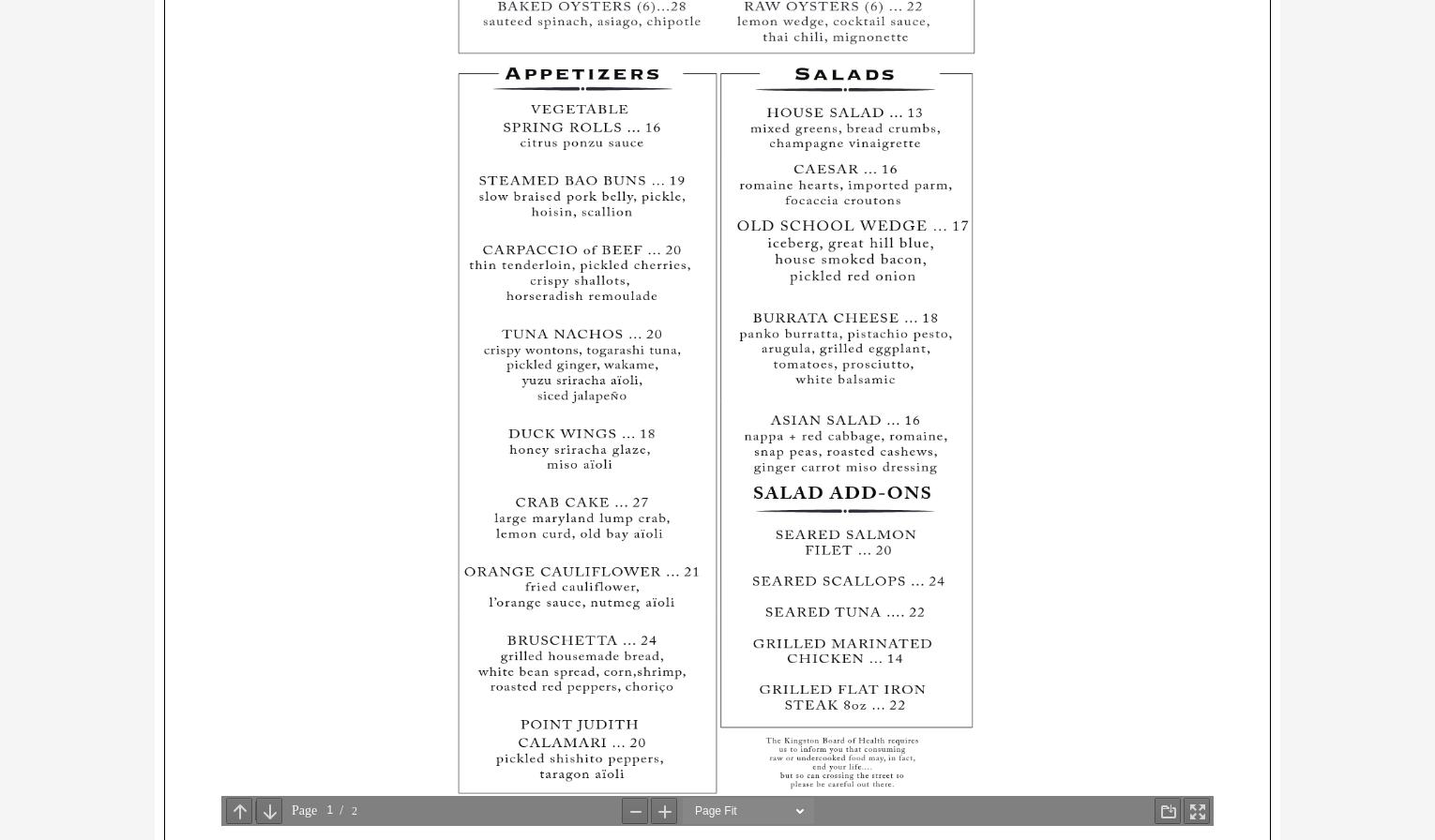 John T Cataldi Restaurant Inc Menu