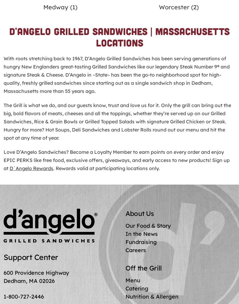 D'Angelo Grilled Sandwiches Menu