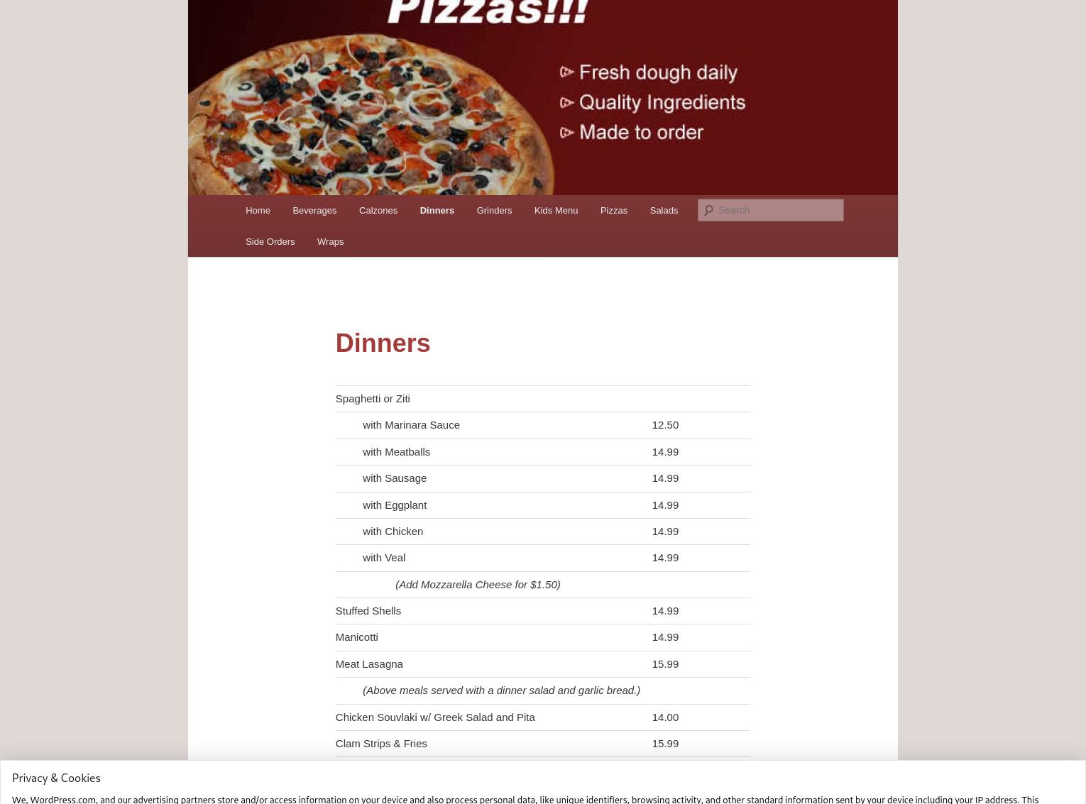 Lanesboro Pizza Menu