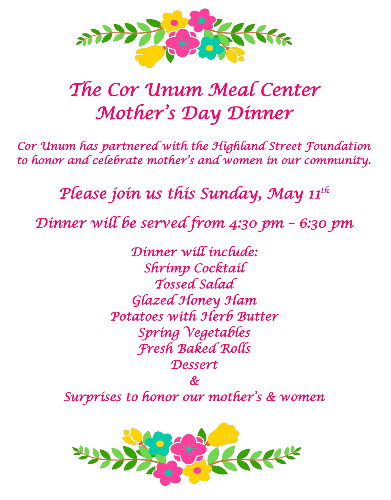 Cor Unum Meal Center Menu