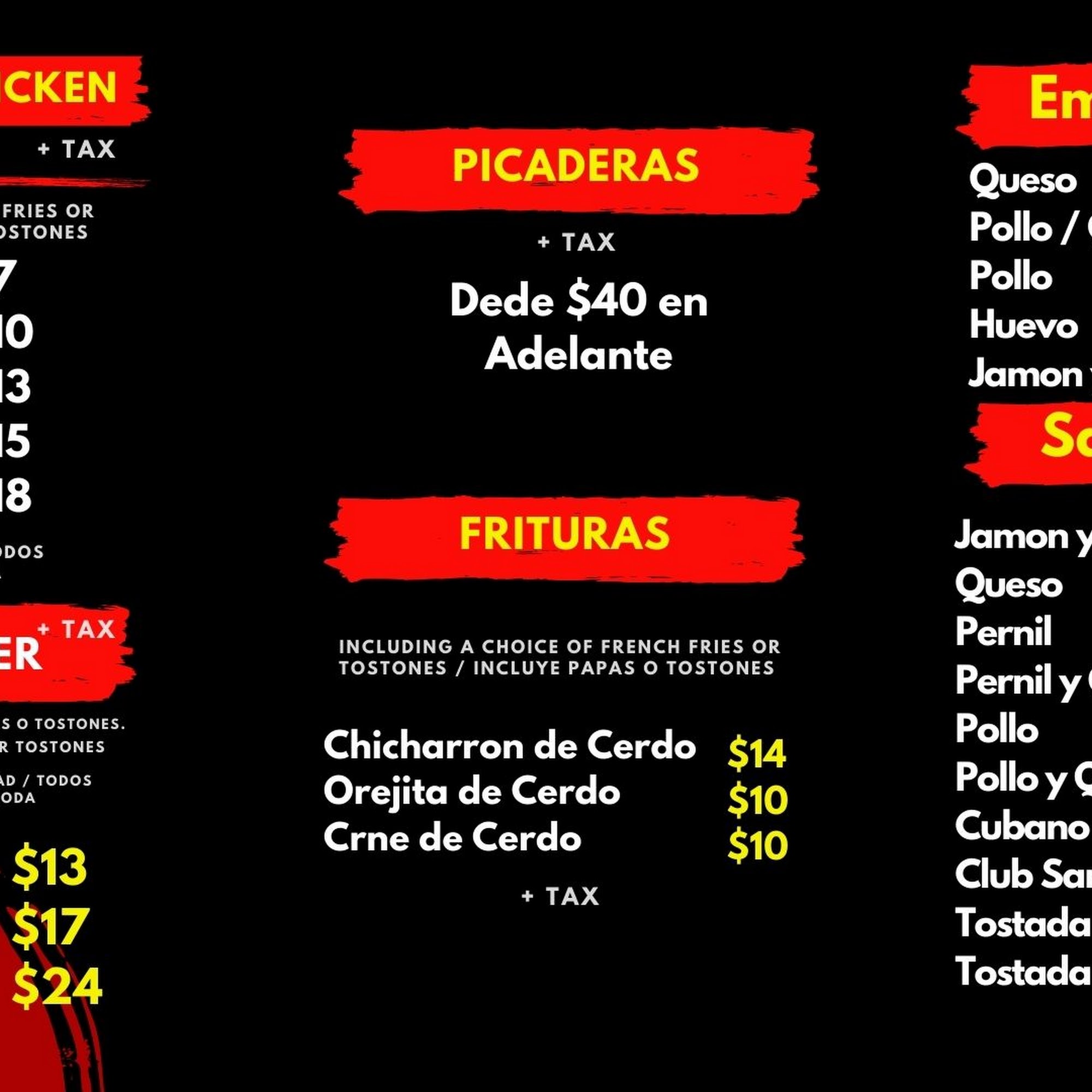 Papi Pica Pollo Menu
