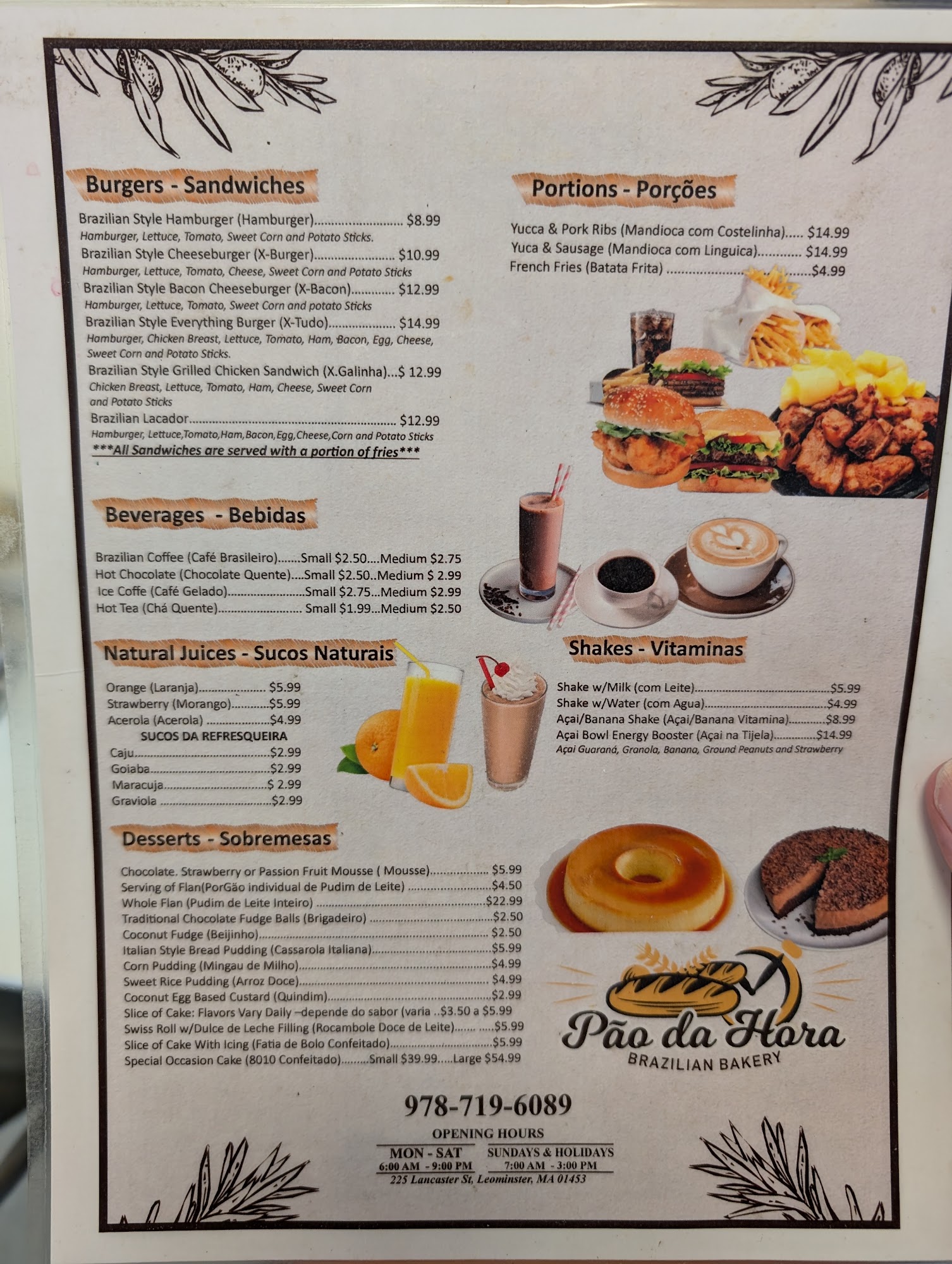 Pão da Hora Brazilian Bakery Menu