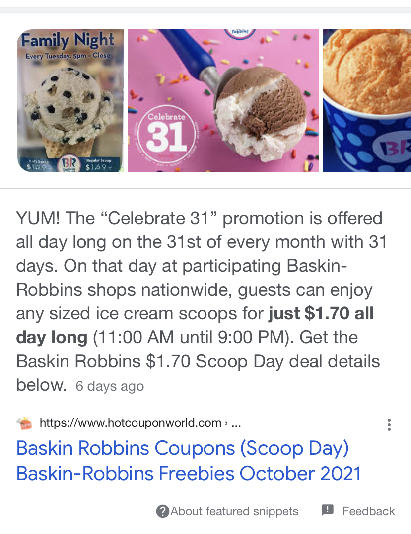 Baskin-Robbins Menu