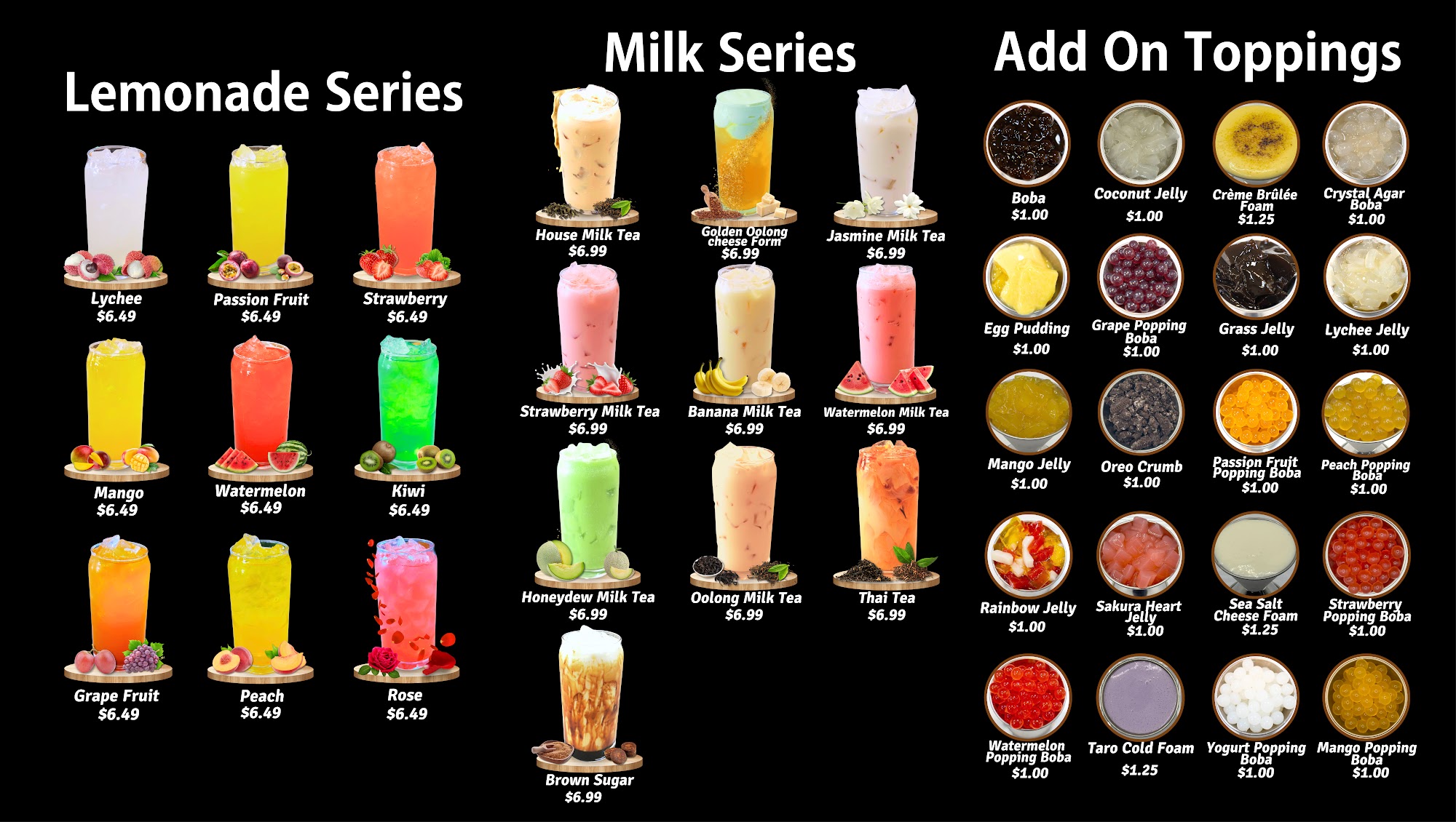 Studio Milk Tea Menu