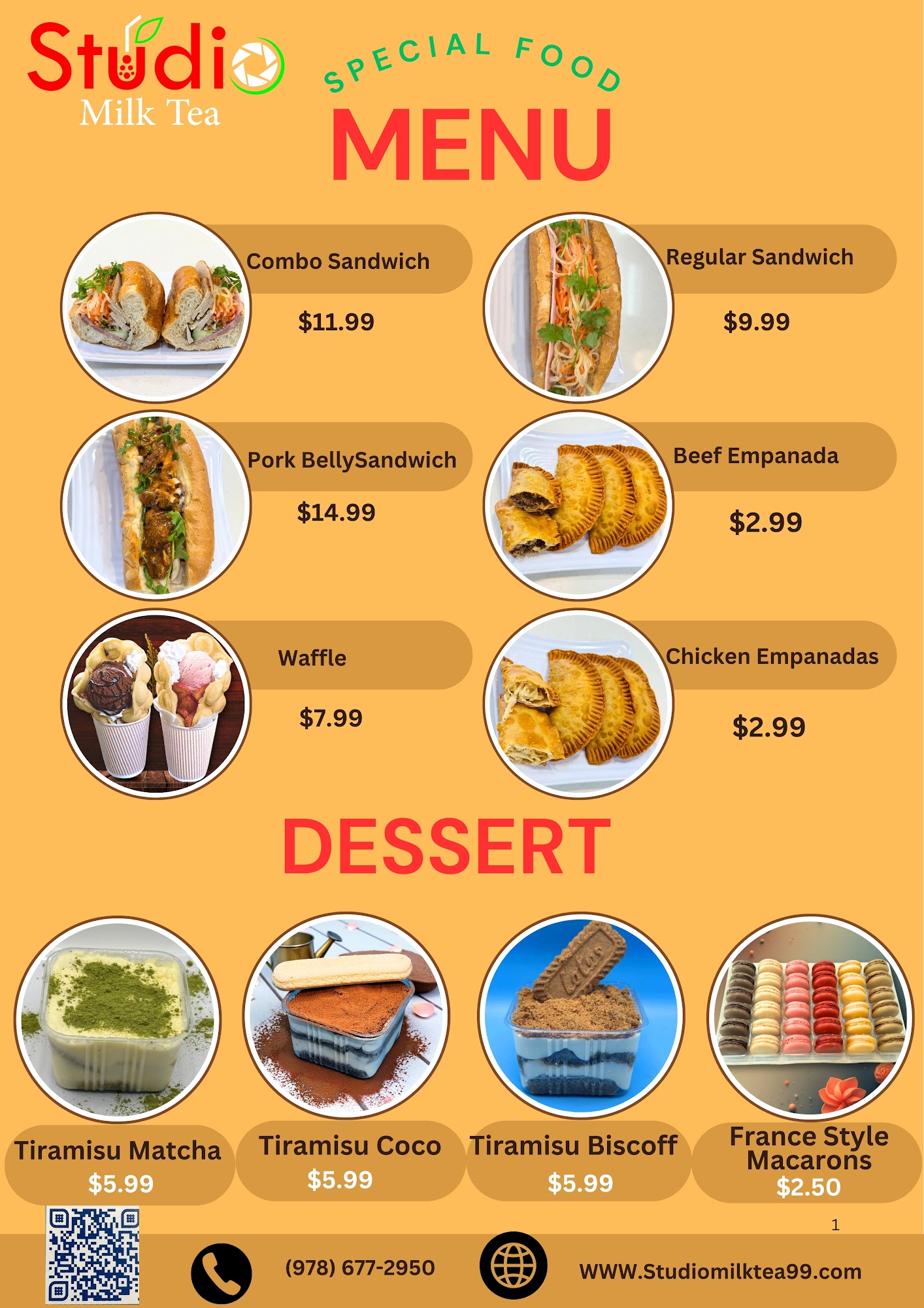 Studio Milk Tea Menu