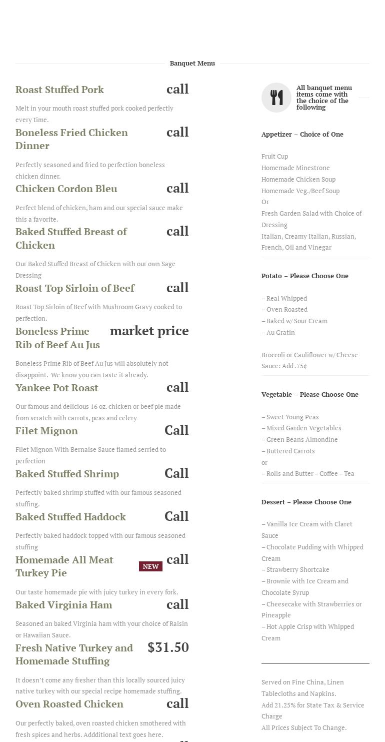 Mr Jack's Catering Services Menu