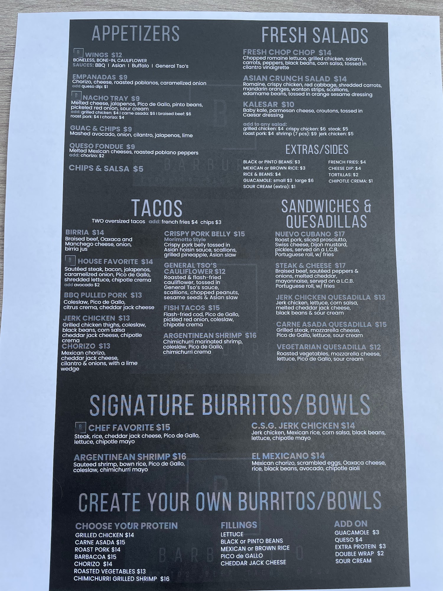 BarBurrito Menu
