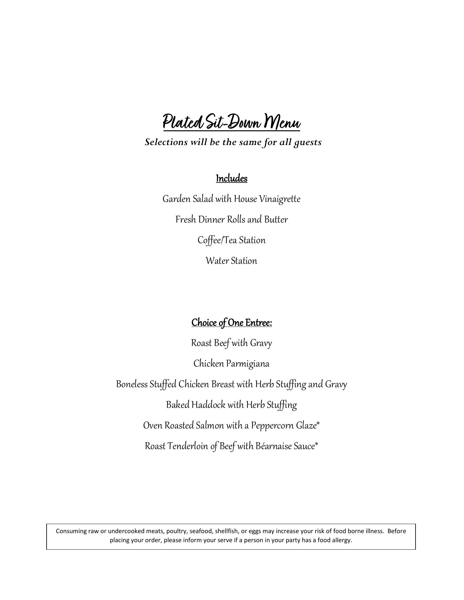 Anthony's Spadafora Caterers Menu